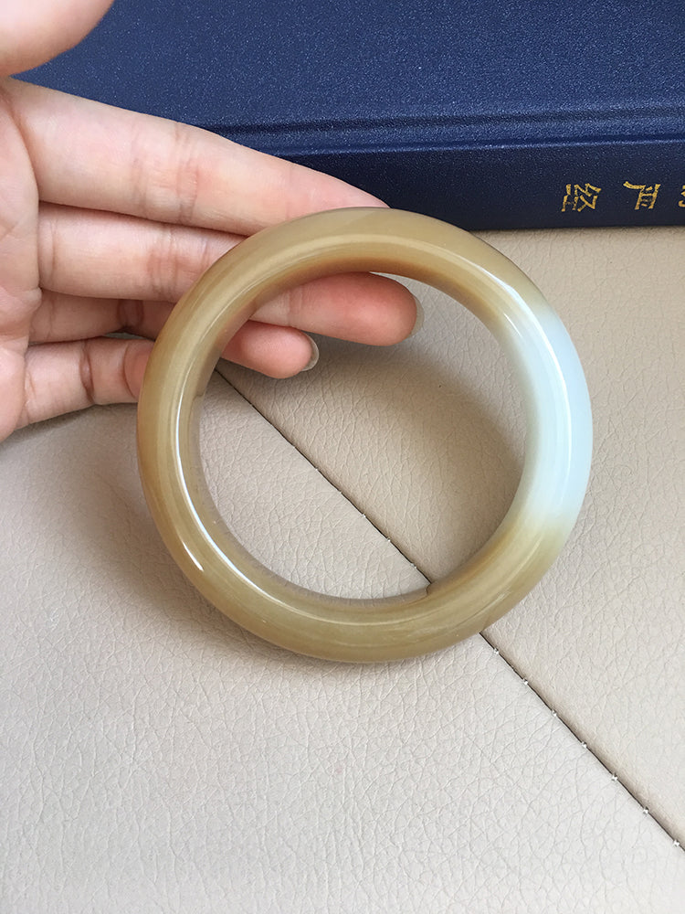 Natural Jade Bangle - Genuine Nephrite Stone Bracelet, 61.3mm Inner Diameter (NBE016) - Perfect for Meditation, Yoga & Spiritual Healing