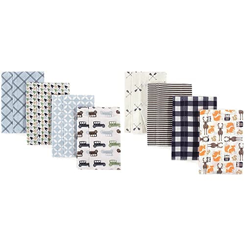Hudson Baby Boy Cotton Flannel Burp Cloths 8-Pack - Soft Absorbent Burping Cloths for Newborns, Blue Cars Forest Print - Perfect for Feeding, Spit-Up & Messy Moments