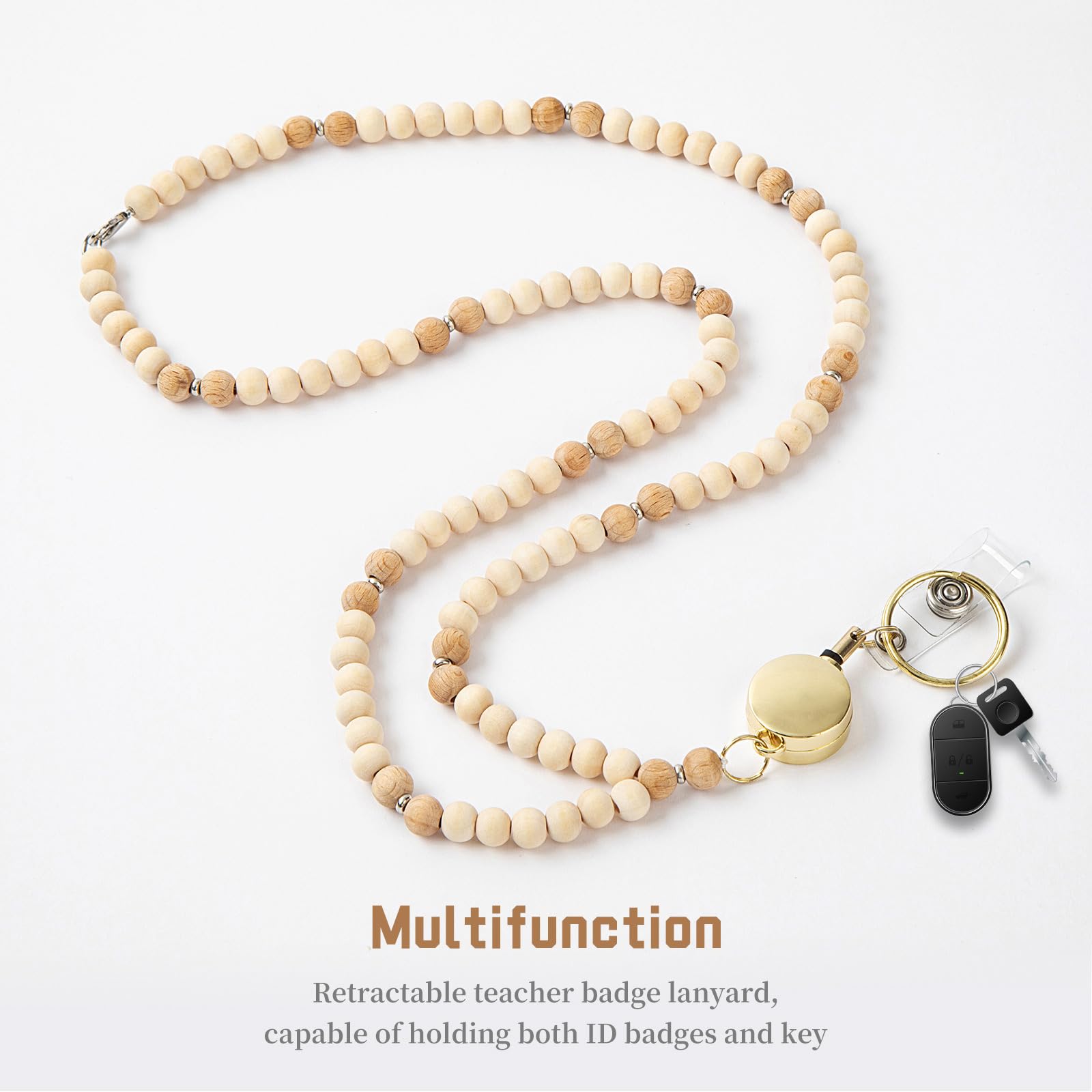 Retractable Beaded Lanyard for ID Badges & Keys - Teacher & Women's Fashion Accessory