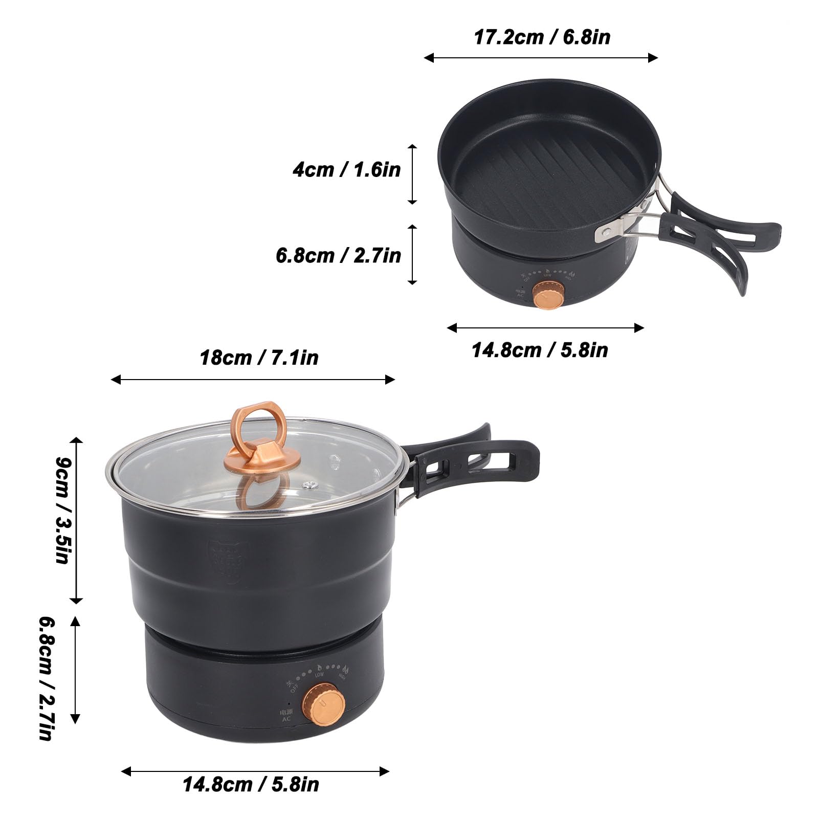 500W 1.6L Multifunctional Electric Cooker - Portable Mini Ramen Pot with Foldable Handle for Noodles, Steak, Eggs & Stir-Frying | Perfect for Dorm, Office, Camping & Small Kitchen Cooking