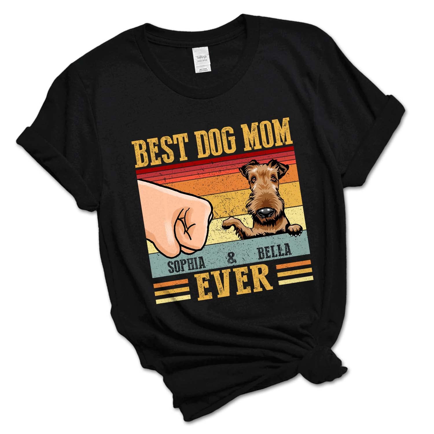 Custom Airedale Terrier Dog Mom Shirt - Personalized Dog Name T-Shirt, Long Sleeve & Hoodie for Dog Lovers | Perfect Gift for Mom, Wife, Sister or Aunt | Great for Dog Parks, Walks & Pet Lover Events