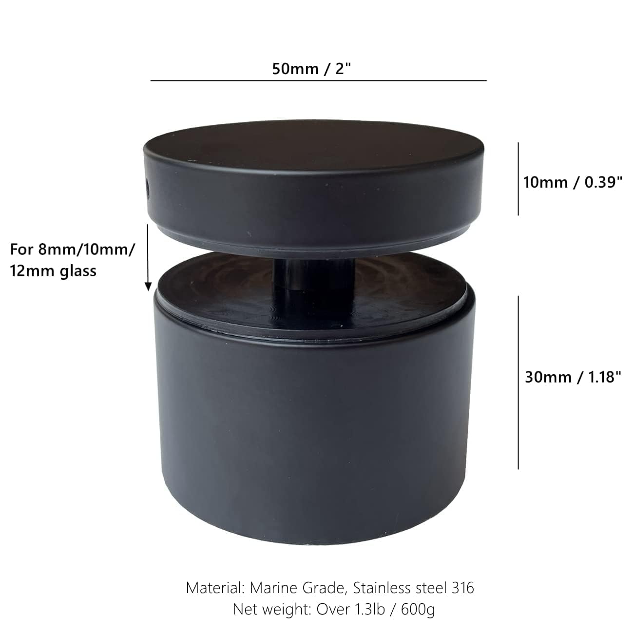 12 Pack Marine Grade SS316 Heavy Duty Glass Railing Standoffs - Matte Black Balcony Stair Balustrade Brackets by LukLoy | Perfect for Outdoor Decks, Pool Fences & Modern Staircase Railings