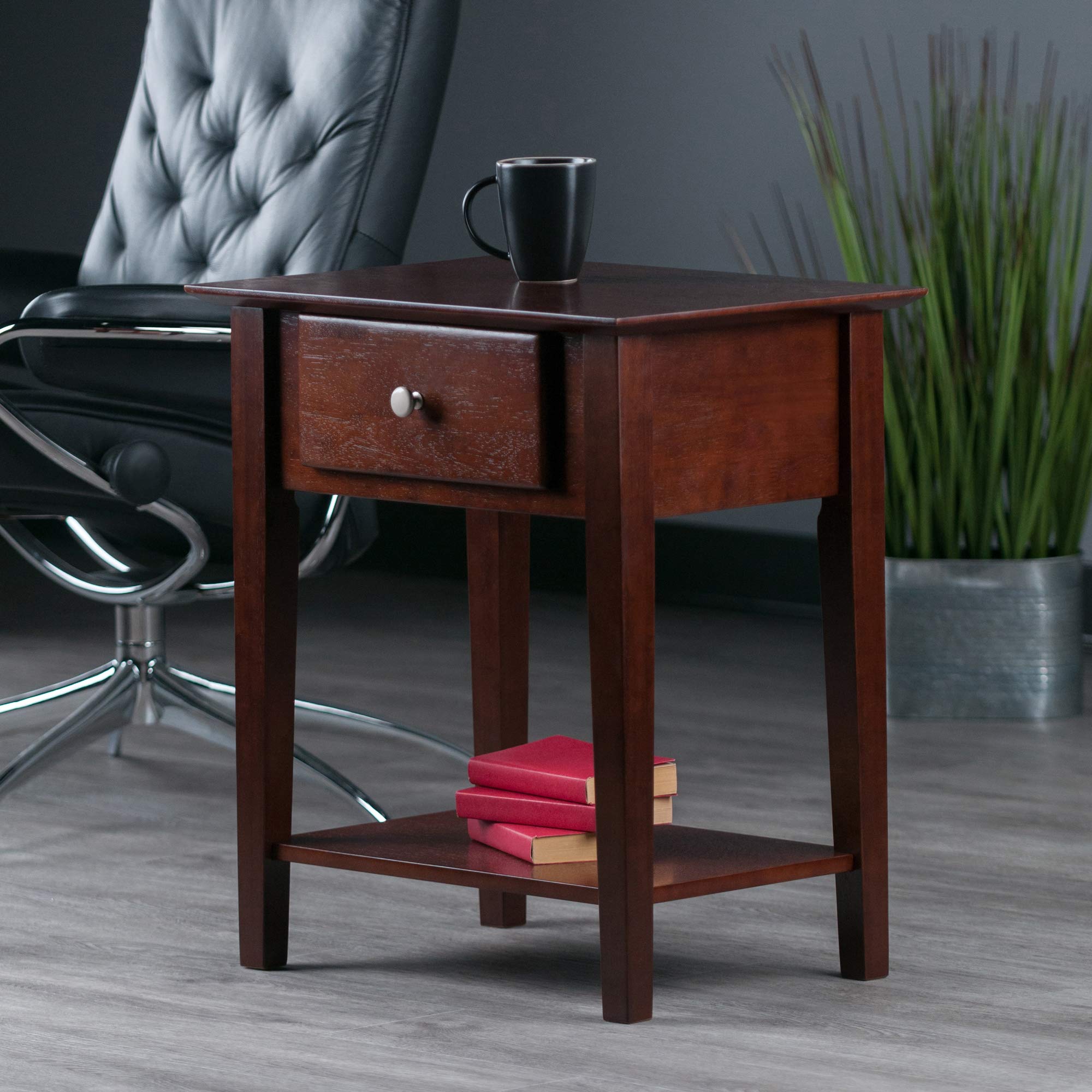 Winsome Wood Shaker Night Stand with Antique Walnut Finish - Bedside Table for Bedroom, Living Room & Guest Room - Compact & Stylish End Table with Storage Shelf