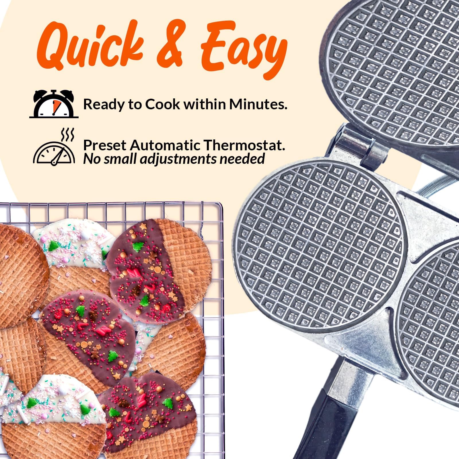 C Palmer Medium Belgian Cookie Iron Model 1120 - Authentic USA-Made Waffle Maker for Perfect Homemade Cookies | Ideal for Baking, Gifts & Holiday Treats