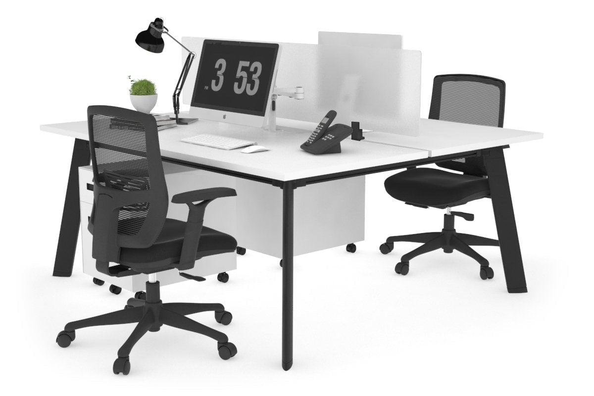 2 Person Workstation Black Frame - 1400L x 800W with Cable Management | Dual Office Desk for Home & Business | Perfect for Shared Workspaces & Collaborative Environments
