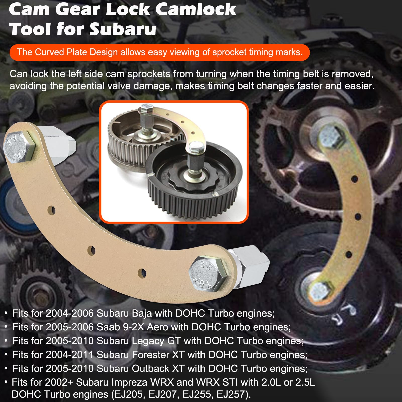 Subaru Engine Cam Gear Lock Tool Kit - Crank Pulley Wrench Holder with Screws, Camlock & Intake/Exhaust Cam Sprocket Wrench | Perfect for Subaru STD Engine Repairs & Maintenance