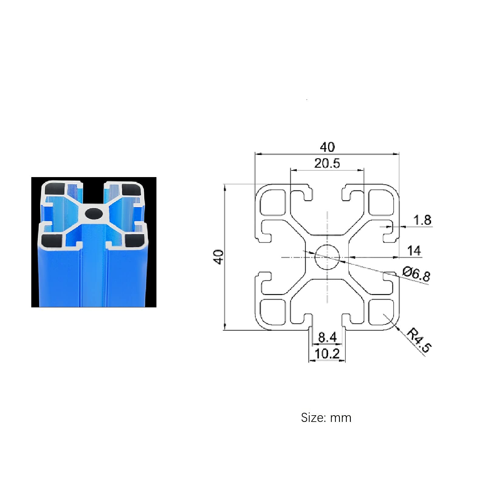 4040 T-Slot Aluminum Extrusion Profile - European Standard Anodized Blue Linear Rail Guide (2Pcs, 2500mm/98.43
