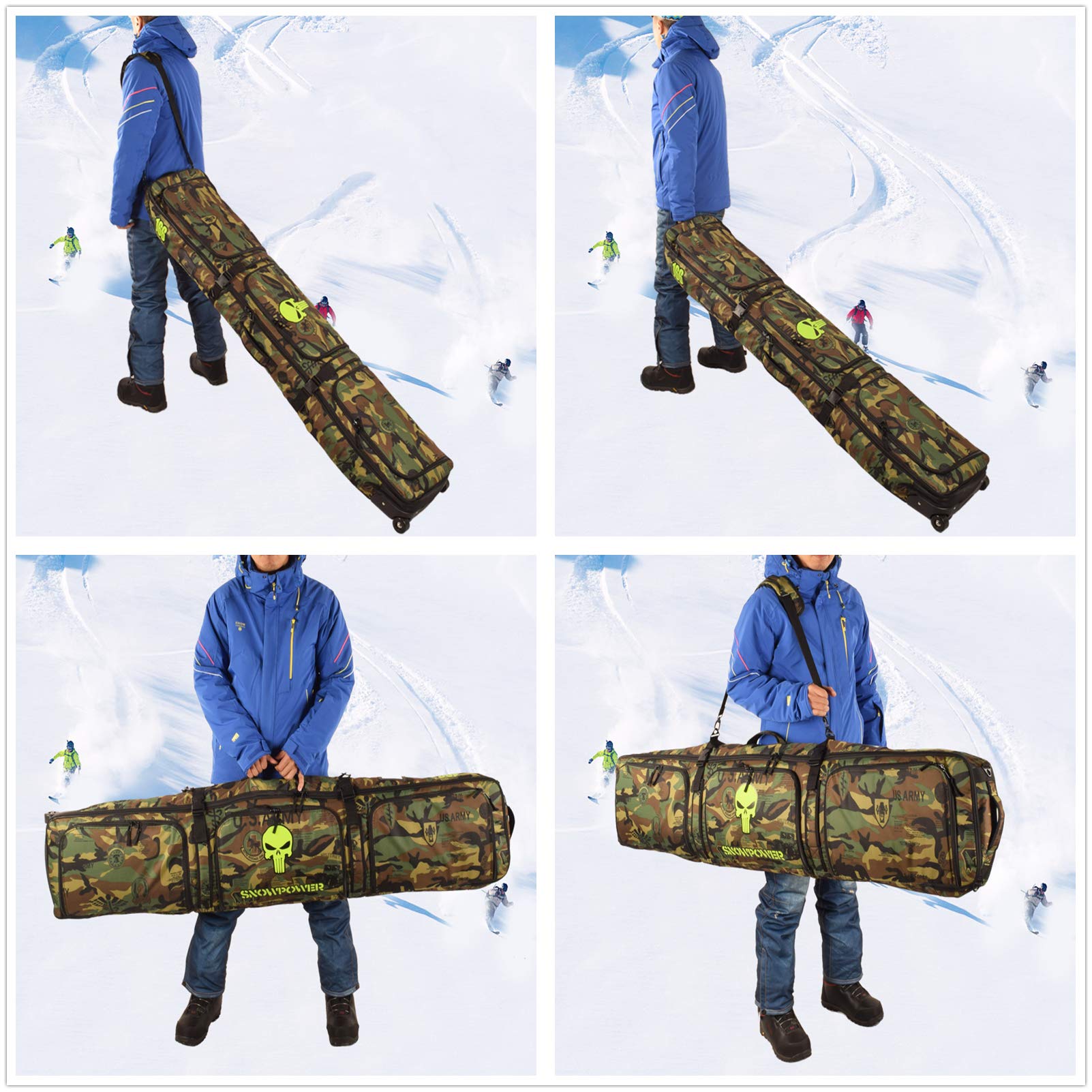UNISTRENGH Waterproof Padded Snowboard Bag with Wheels - Large Multi-Compartment Ski Boot & Helmet Storage Bag for Travel - Perfect for Airplane, Mountain Resorts & Winter Sports Gear Protection