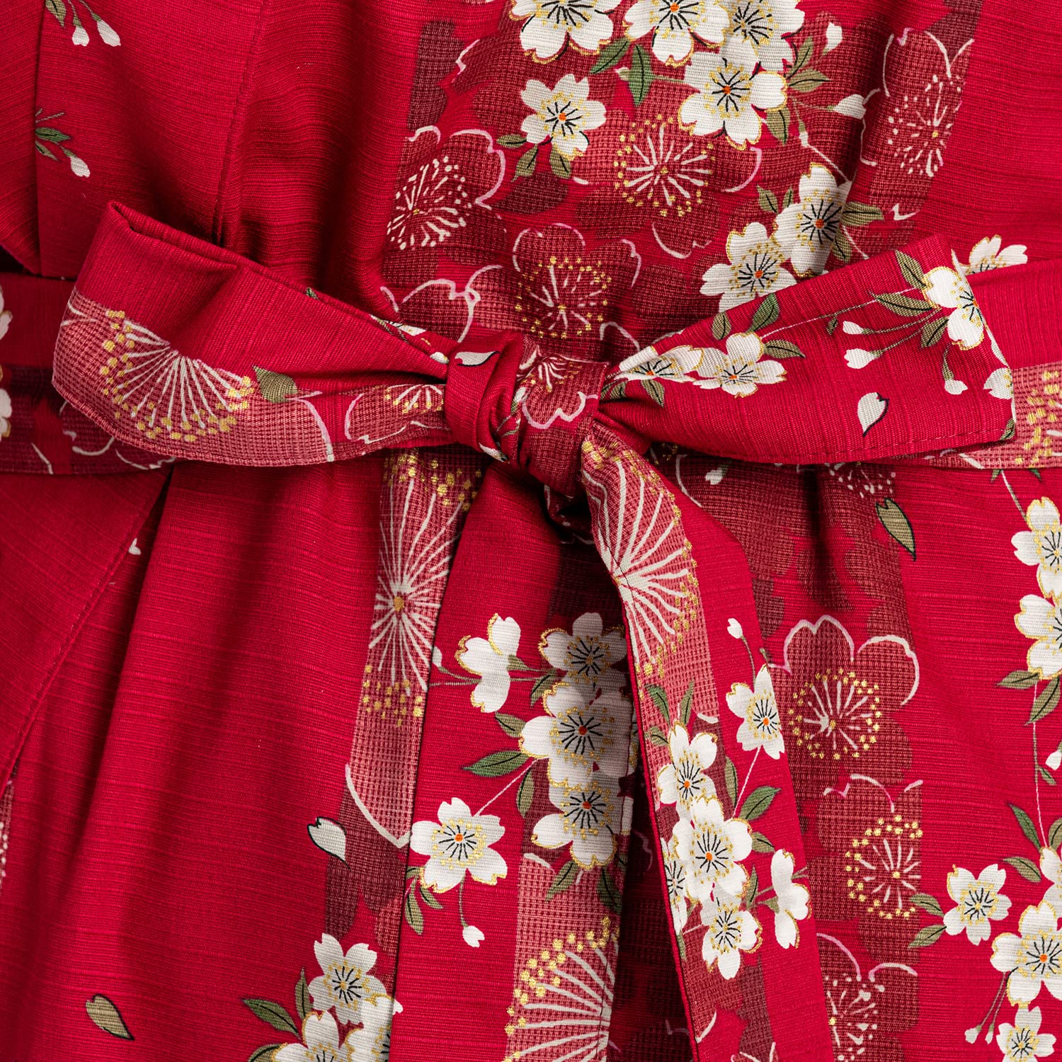 Japanese Cherry Blossom Print Long Red Yukata Kimono Robe - XL Size for Women | Traditional Japanese Bathrobe for Spa, Onsen, Summer Festival & Cosplay