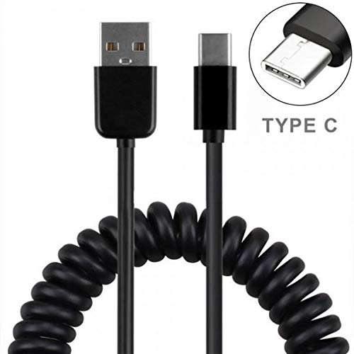 Premium Coiled USB-C Charger Cable - Fast Charging & Sync Compatible with Motorola Razr (2020) | Durable Black USB-C Power Wire for Home, Office & Travel