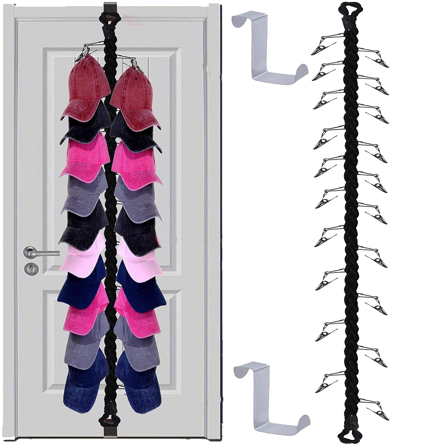 Baseball Cap Holder & Hat Organizer Rack - Holds Up to 20 Hats of Any Size, Style or Shape - Wall Mounted & Door Hanging Storage Solution for Baseball Caps, Cowboy Hats & More - Perfect for Closet, Bedroom or Entryway Organization