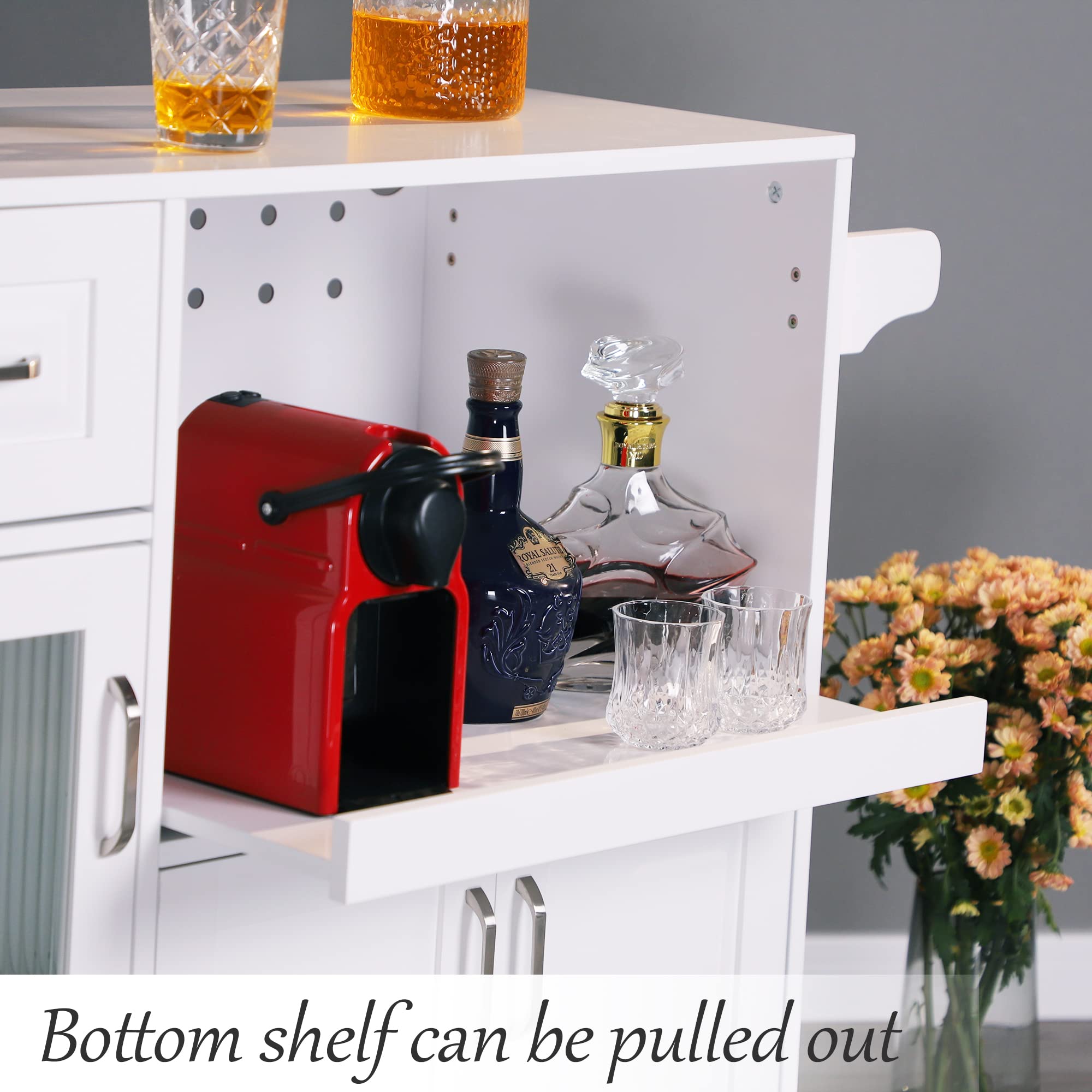 PHI VILLA White Microwave Stand Cart with Wheels - Mobile Kitchen Island with Microwave Shelf & Storage - Perfect for Small Kitchens, Apartments, and Dorm Rooms