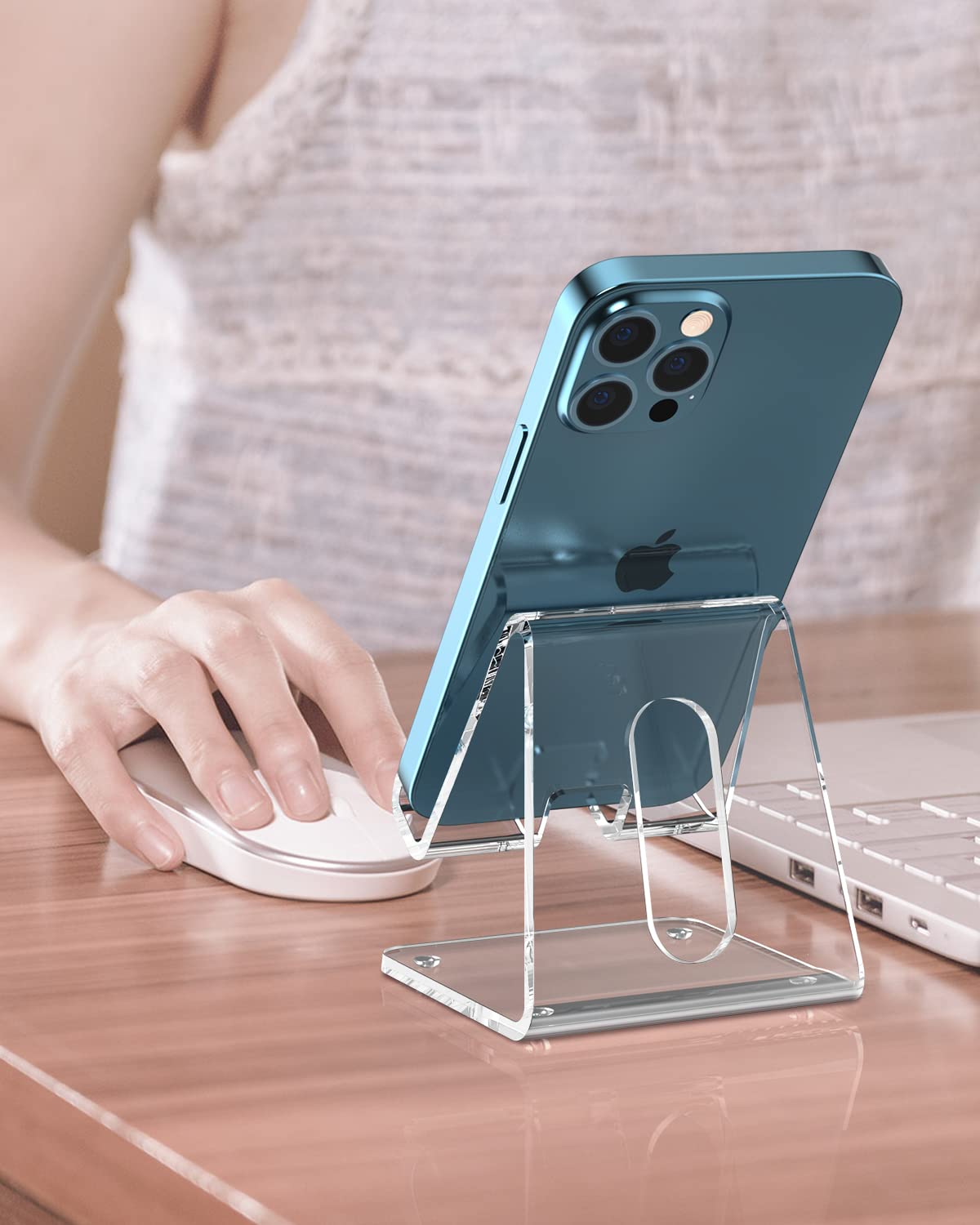 KTRIO 2 Pack Clear Acrylic Phone Stand Holder for Desk - Universal Smartphone Dock Compatible with iPhone 16/15/14/13 Pro Max 12/11 XR & All Phones - Perfect for Office, Home, Watching Videos & Hands-Free Calling