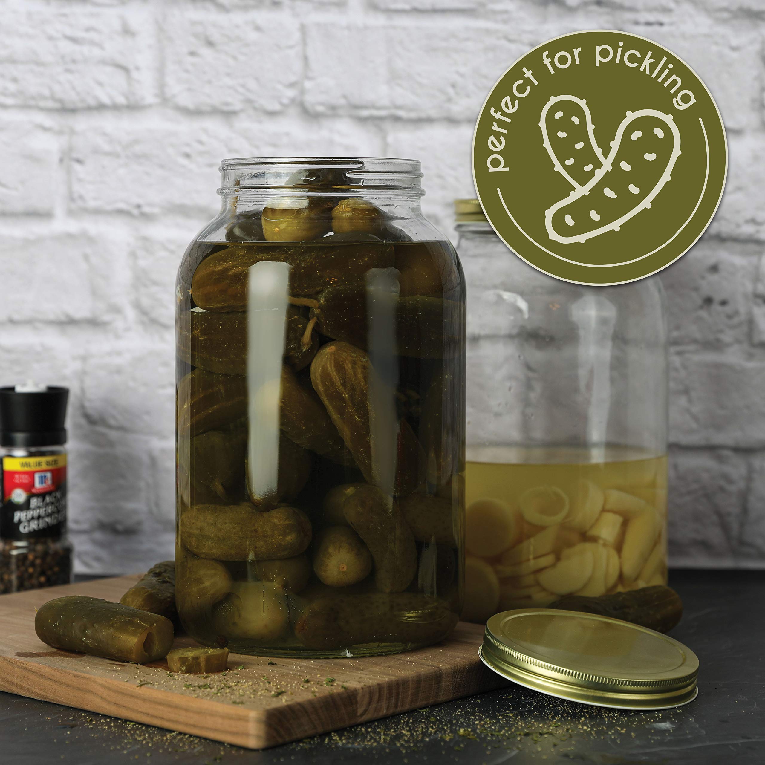 2 Pack - 1 Gallon Wide Mouth Glass Mason Jars with Airtight Lids - Perfect for Fermenting Kombucha, Kefir, Pickling, Canning & Food Storage - BPA-Free, Dishwasher Safe - Made in USA - Ideal for Home Brewing, Meal Prep & Pantry Organization
