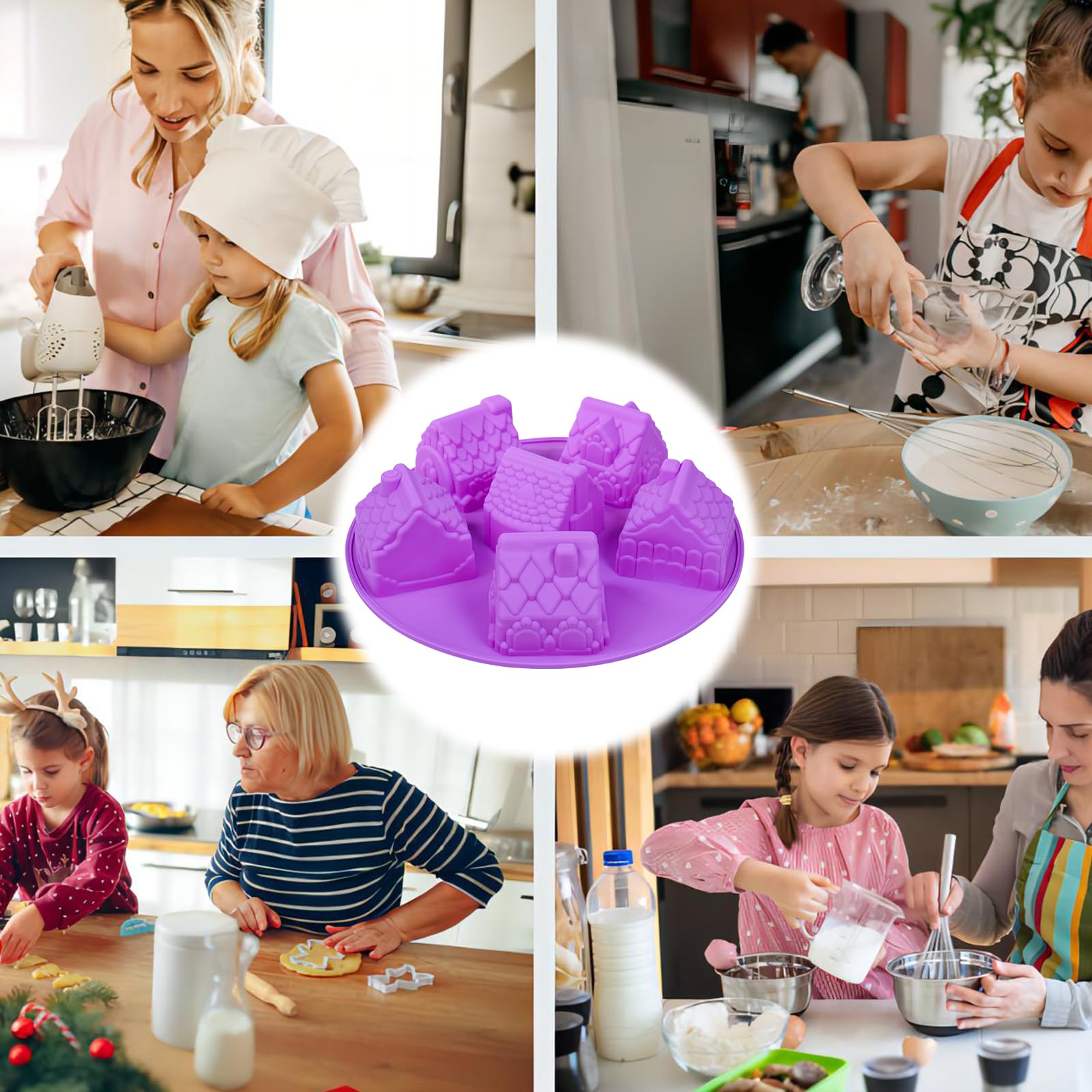 6-Cell Silicone Gingerbread House Mold for Baking Cupcakes, Ice Cubes, Chocolate, Jelly Candy & Handmade Soap | Nonstick, BPA-Free Christmas Baking Molds | Perfect for Holiday Treats, DIY Desserts & Festive Party Decorations