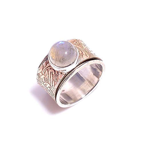 Handmade Moonstone Spinner Ring for Women - 925 Sterling Silver Anxiety Relief & Fidget Ring - Perfect for Mother’s Day, Anniversary & Stress Relief Gifts - Elegant Gemstone Jewelry for Daily Wear & Special Occasions