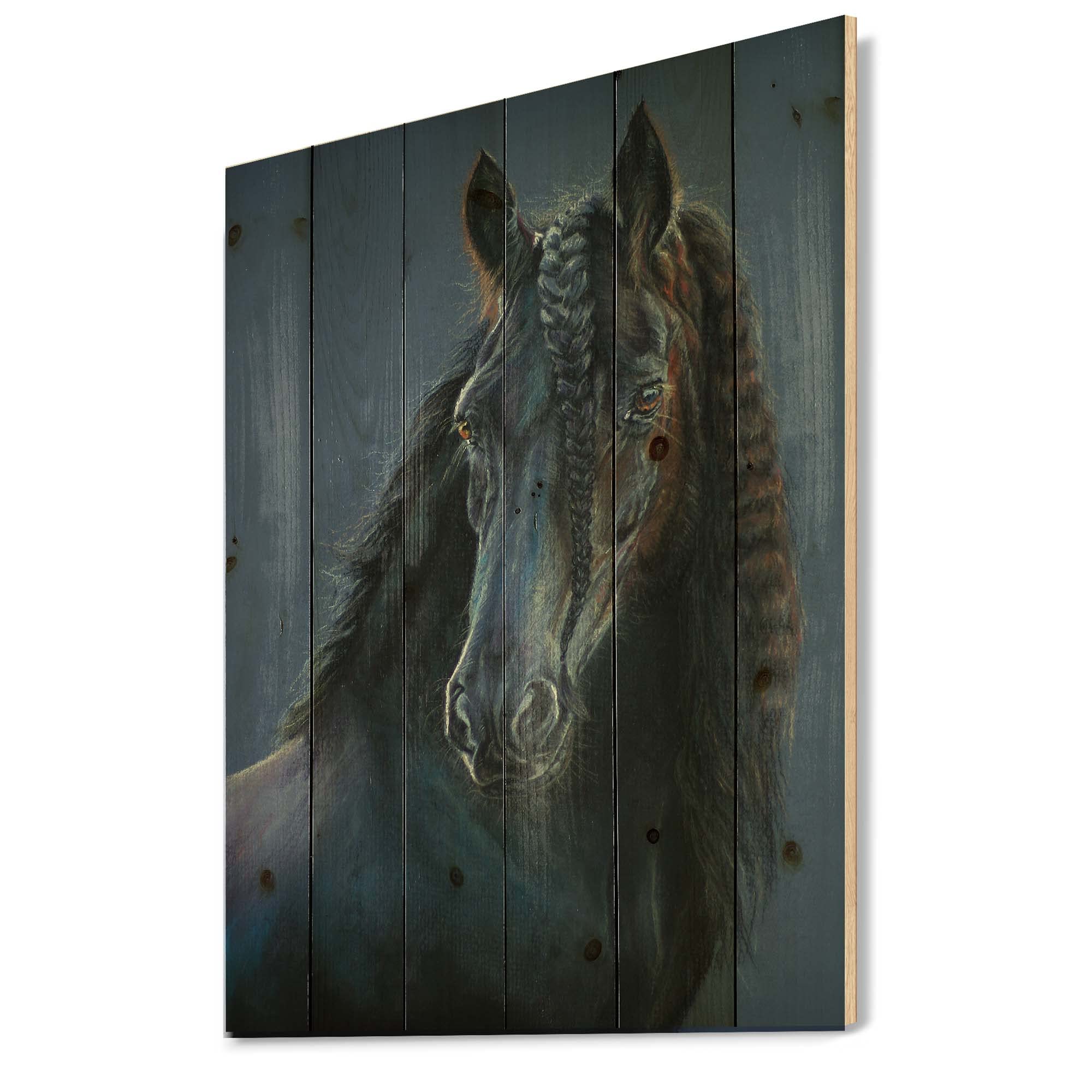 Frisian Horse Portrait Farmhouse Wood Wall Decor - Blue Wood Wall Art, Large Animal Wood Panels Printed on Natural Pine - Perfect for Living Room, Bedroom & Farmhouse Decor