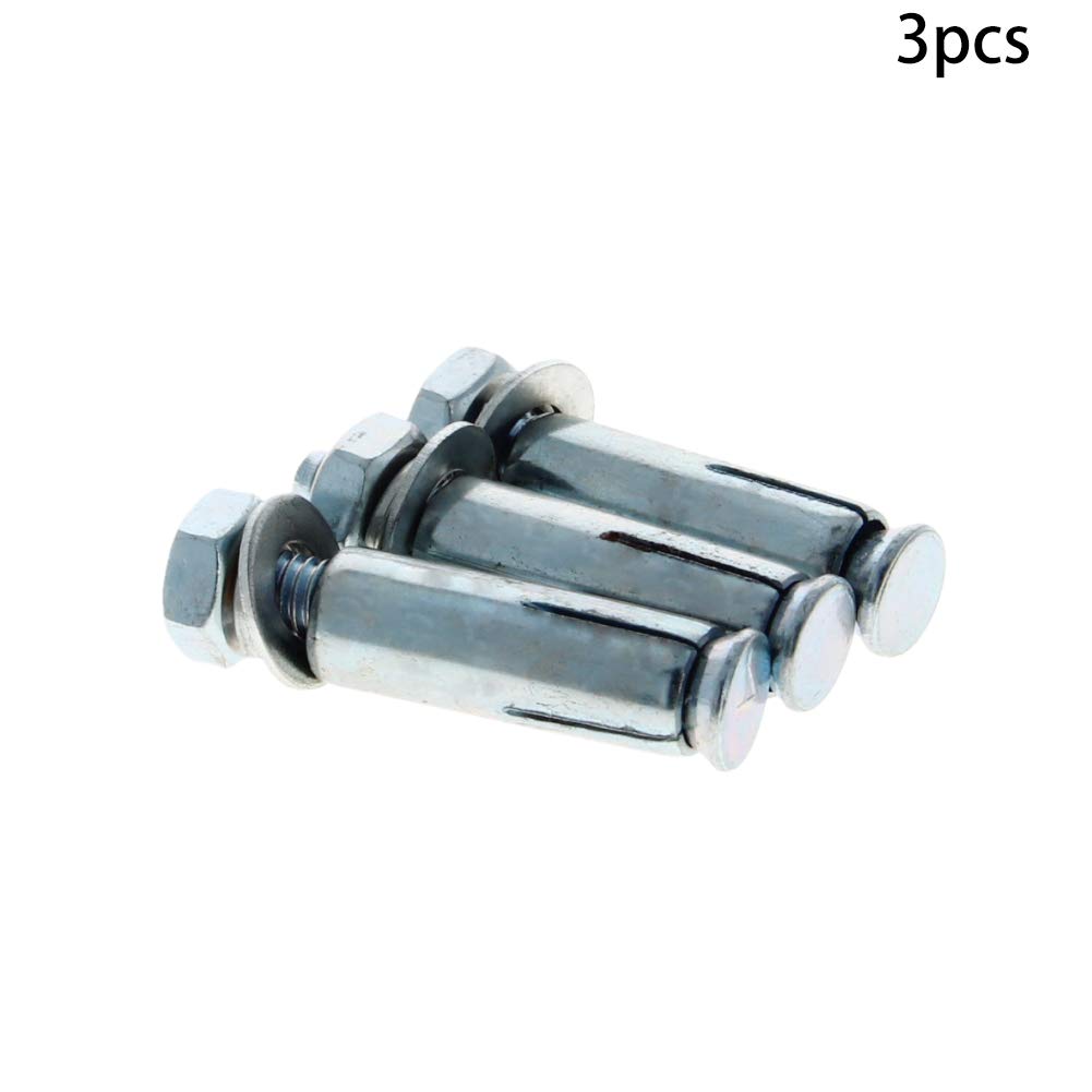M8x60mm Zinc Plated Steel Expansion Bolts with Nuts - for Fence & AC Installation (3pcs)