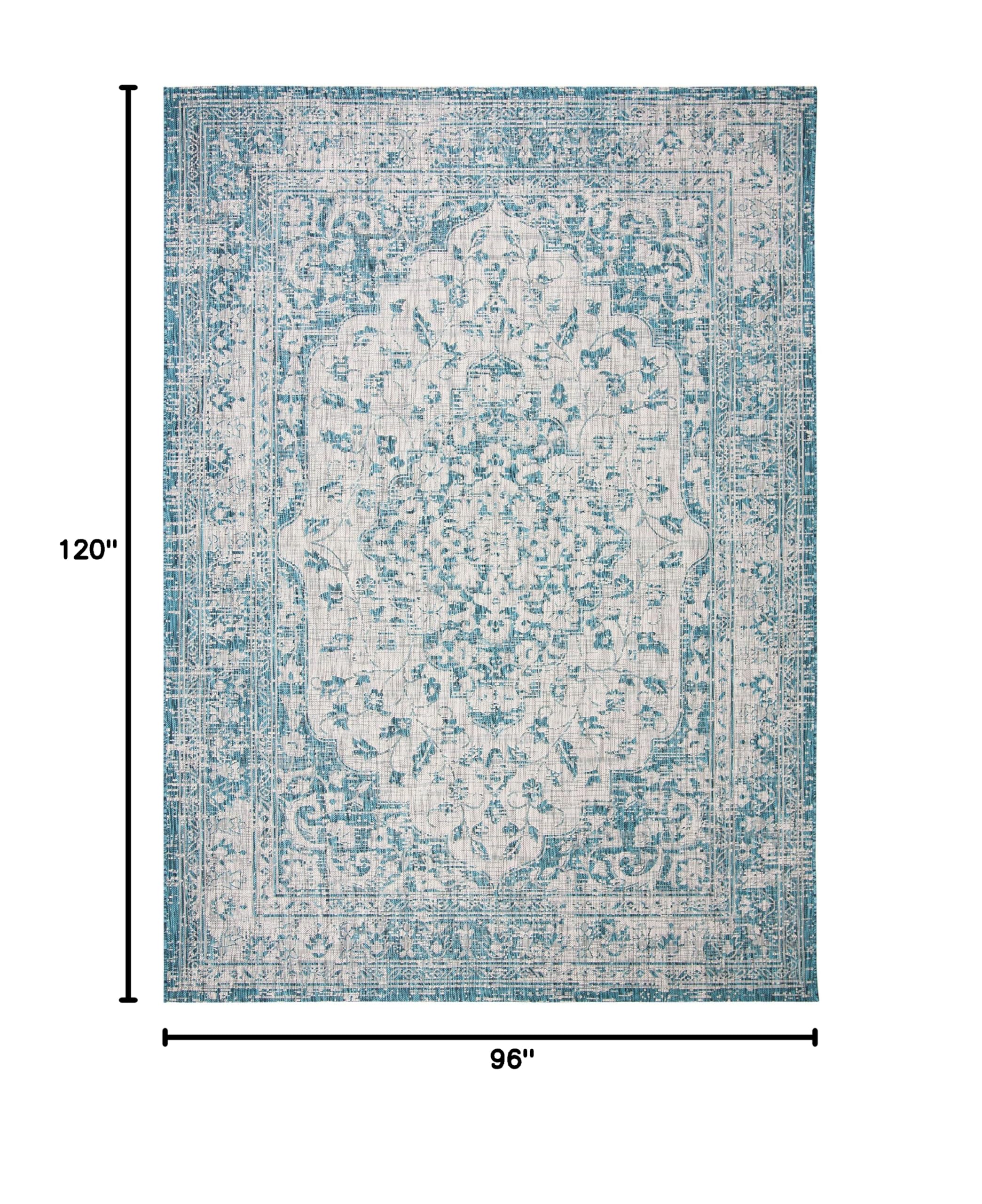 SAFAVIEH Courtyard Collection 8' x 10' Teal & Cream Area Rug - Waterproof Indoor Outdoor Rug for Patio, Backyard, Mudroom - Easy to Clean & Durable (CY8720)