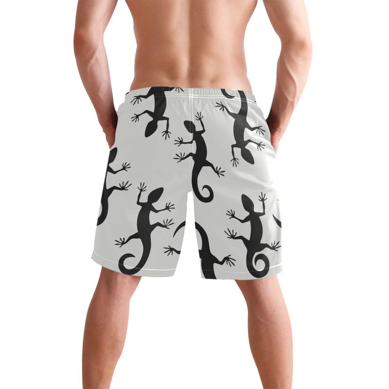 **Men's Quick Dry Swim Trunks - Black Lizard Print Beach Shorts for Swimming, Surfing & Water Sports | Comfortable Bathing Suits for Pool, Vacation & Summer Activities**