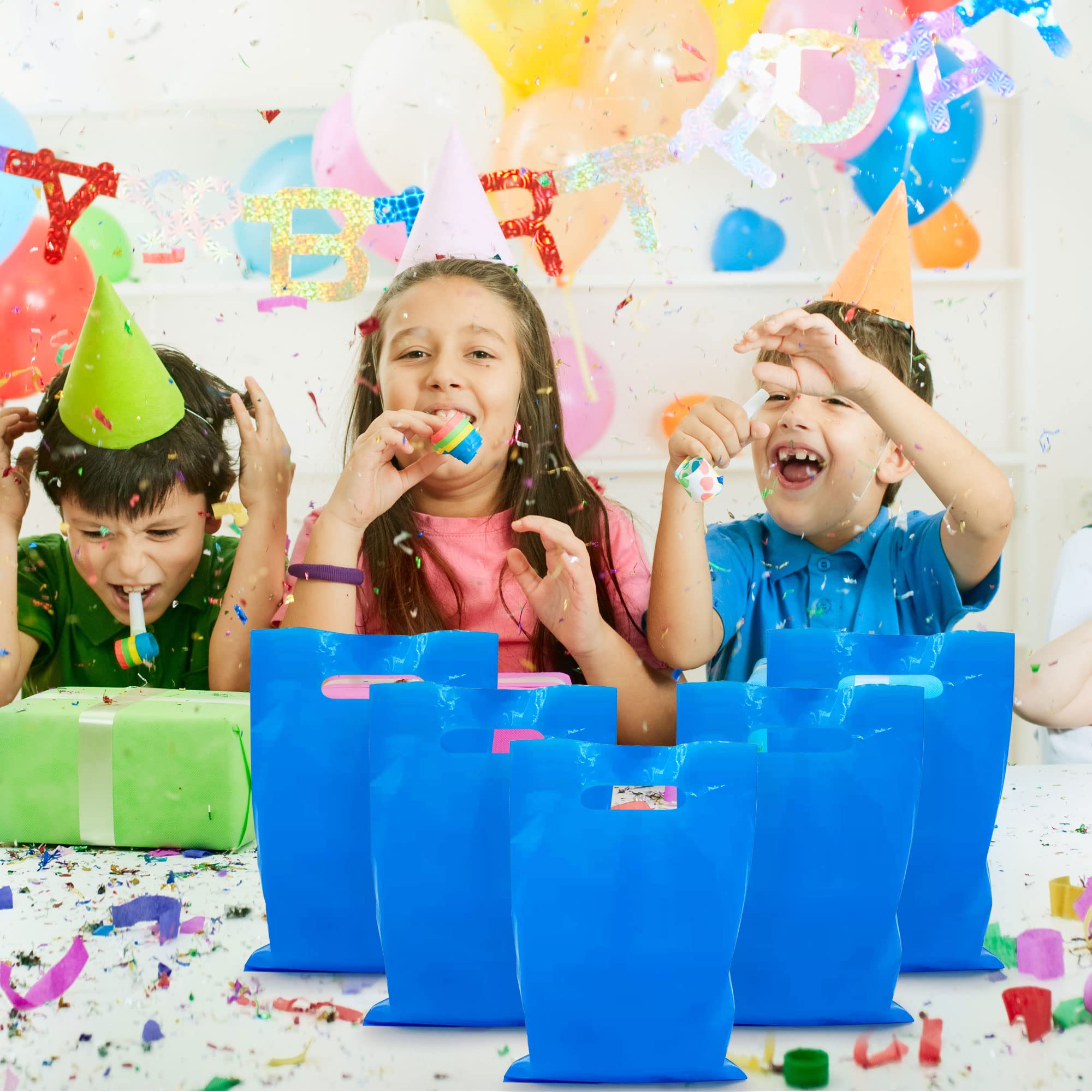 40PCS Blue Plastic Gift Bags for Candy & Party Favors - Durable Die-Cut Treat Bags for Birthday, Baby Shower & Holiday Celebrations - Perfect for Halloween, Christmas & Wedding Favors