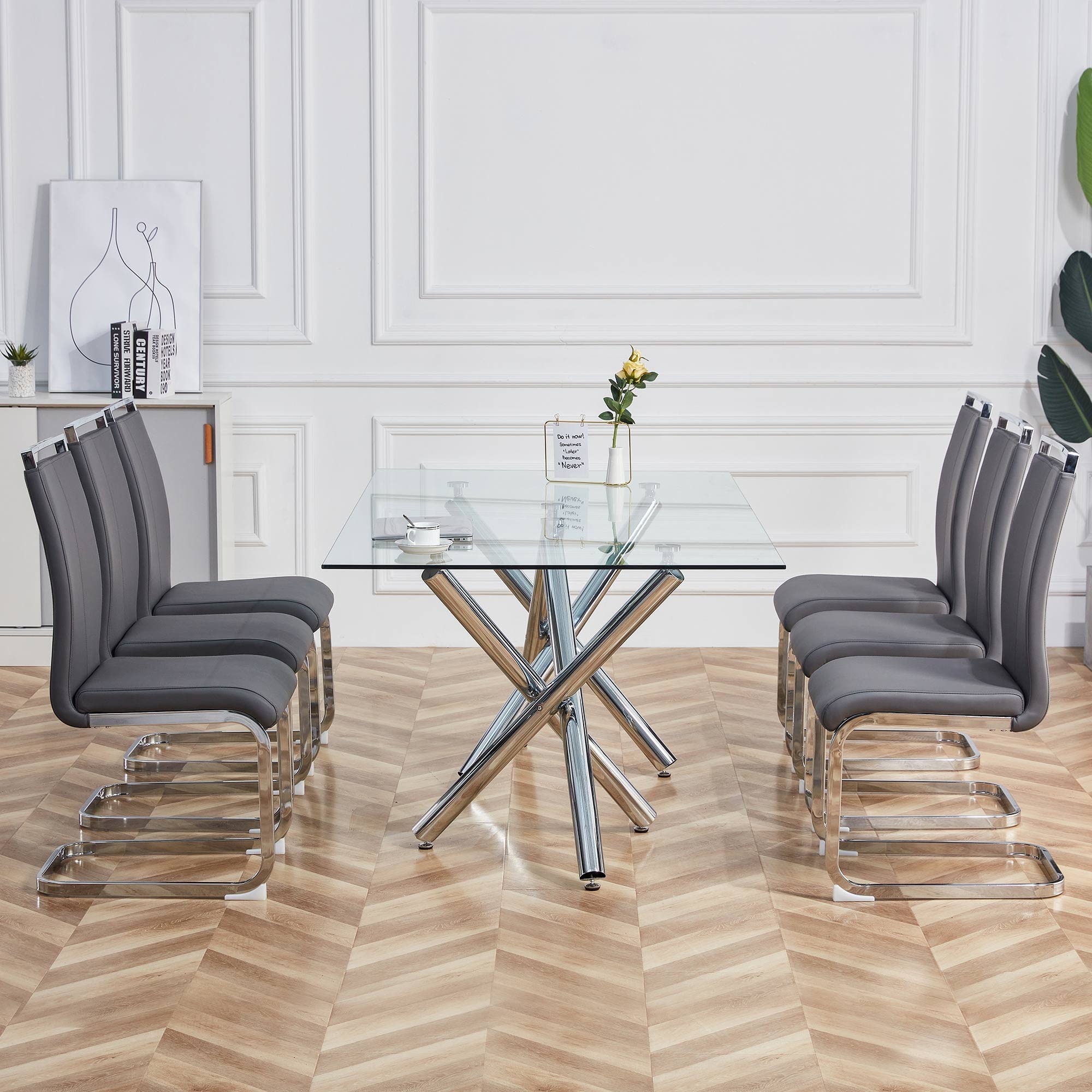 Baysitone Modern Dining Chairs Set of 4 - Faux Leather Padded High Back Kitchen & Dining Room Chairs - Comfortable Grey Side Chairs for Home, Restaurant, Office Use