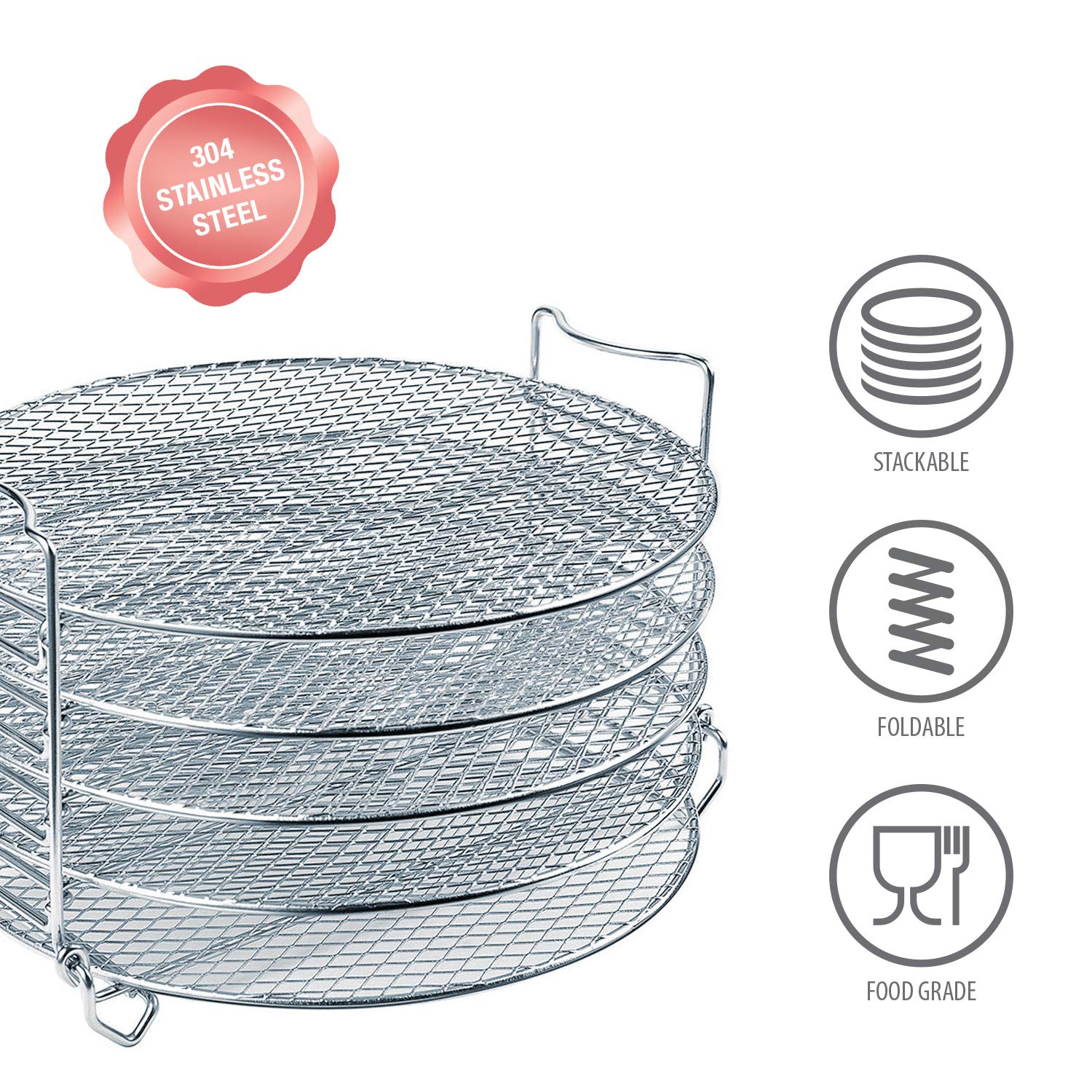 Ninja Foodi Dehydrator Rack Accessories for 6.5 & 8 Quart Pressure Cooker & Air Fryer - 5-Tier Stackable Stainless Steel Cooking Rack for Drying Fruits, Vegetables, and Jerky