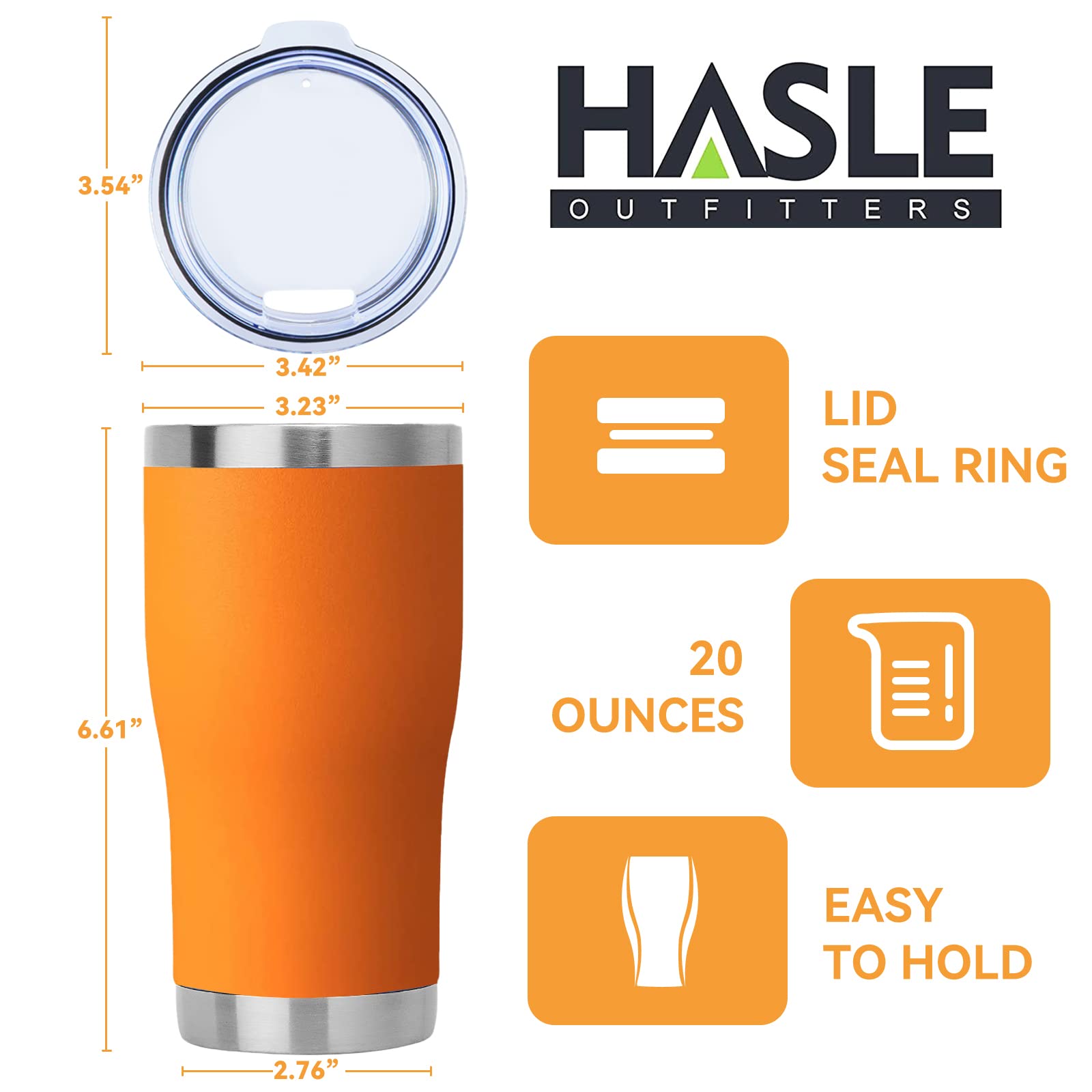 HASLE OUTFITTERS 20 oz Stainless Steel Tumbler with Lid - 12 Pack Bulk Vacuum Insulated Double Wall Powder Coated Coffee Mugs (Orange) - Perfect for Office, Travel, Camping & Outdoor Activities