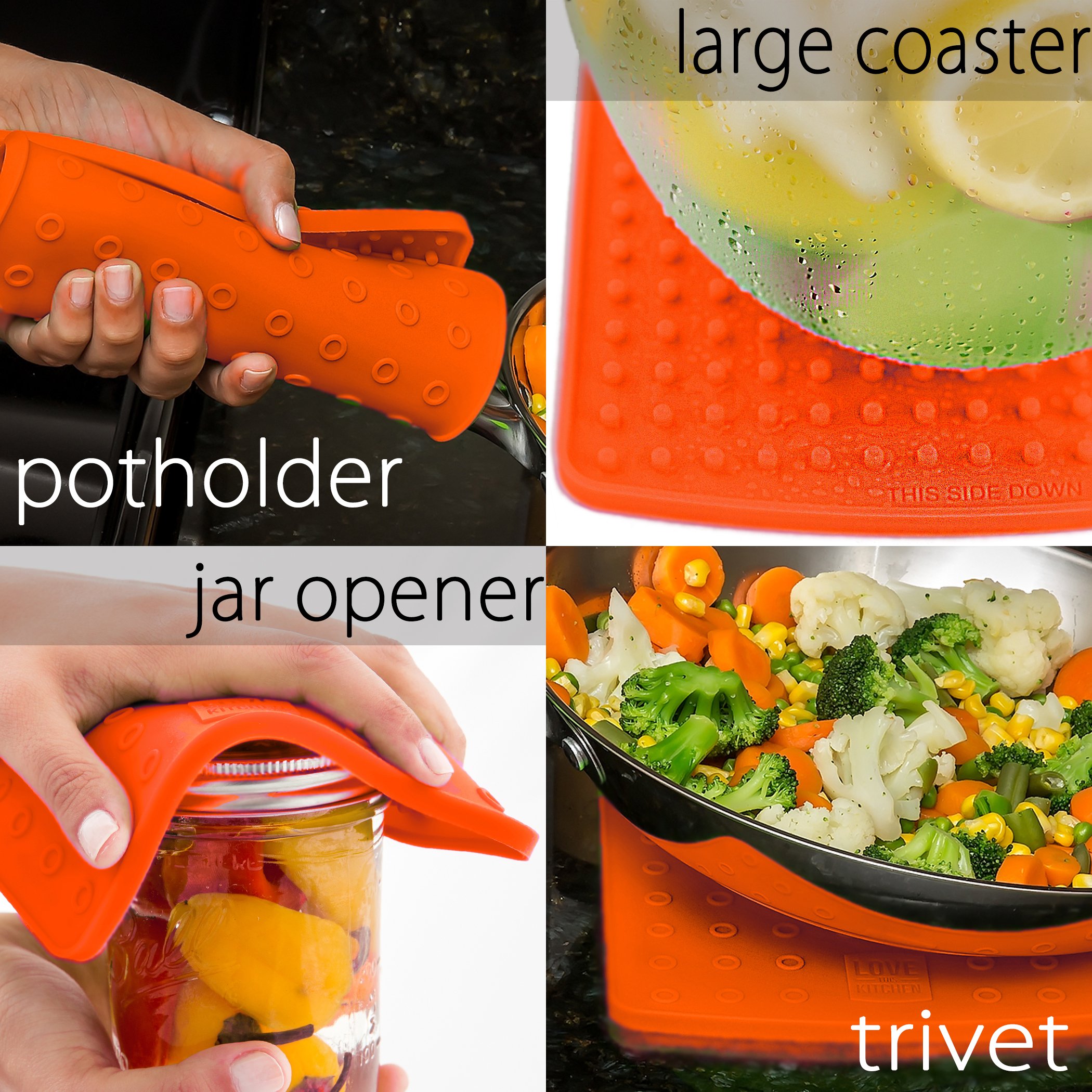 Premium Silicone Pot Holders - Heat Resistant Kitchen Trivets for Hot Pans (7x7in, Orange Pair) - Perfect for Baking & Cooking Safety