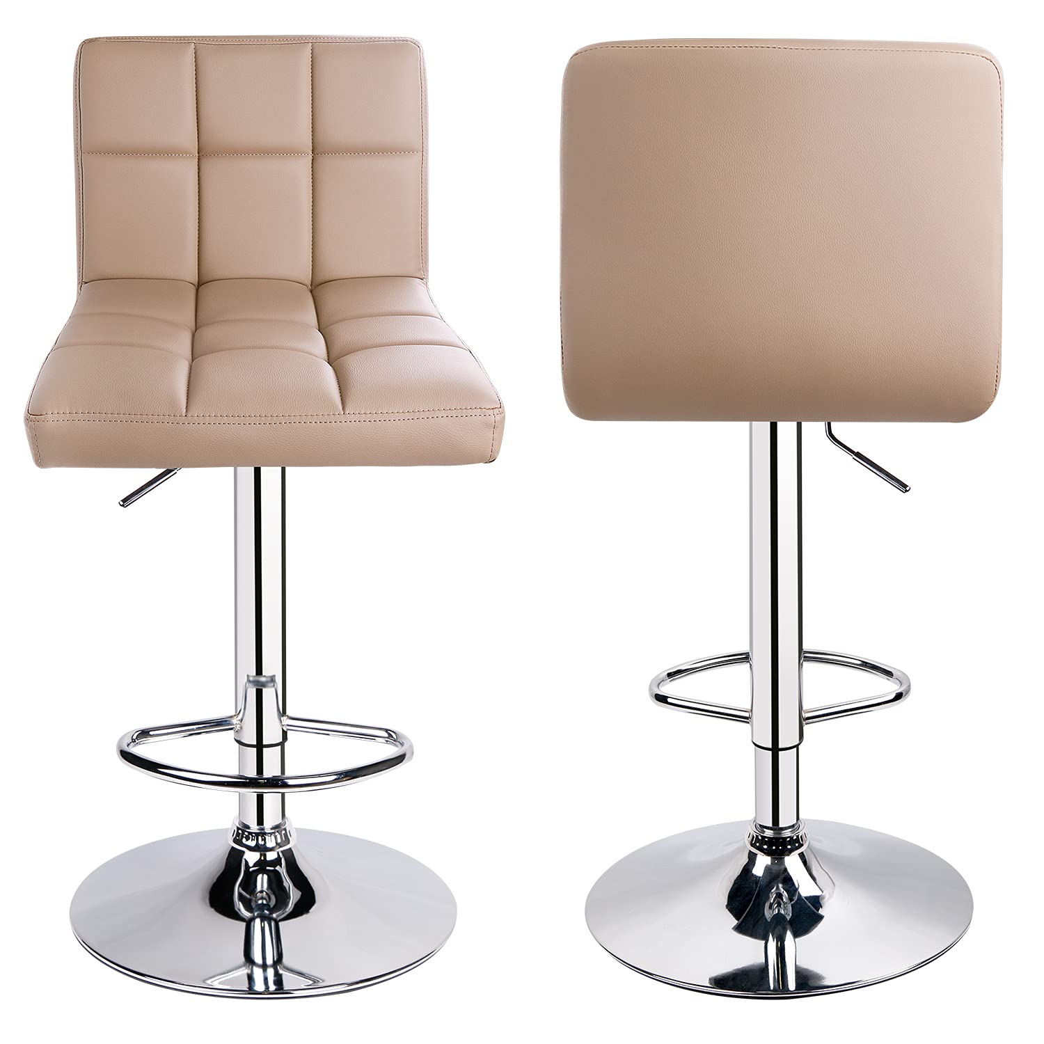 Modern PU Leather Adjustable Swivel Bar Stools with Back - Set of 2 Leopard Print Counter Stools in Khaki for Kitchen Island, Breakfast Bar & Home Decor