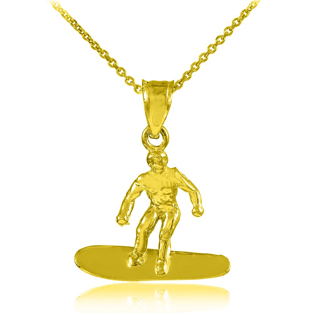 14K Yellow Gold Snowboarder & Surfer Charm Pendant Necklace - Perfect for Winter & Summer Outdoor Adventures
