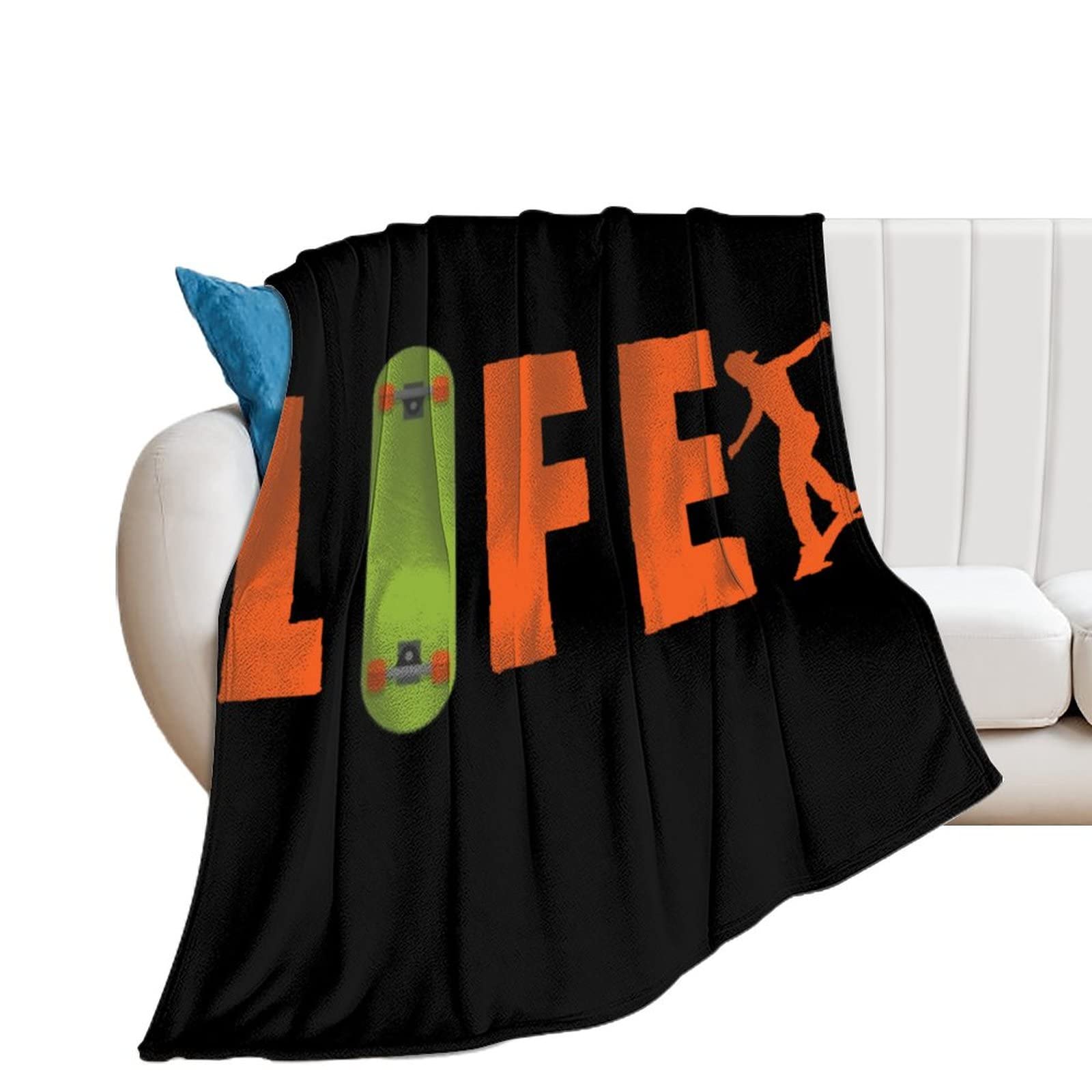 Skate Life Skateboard Blanket - Soft Flannel Throw Blanket for Home, Outdoor, Living Room, Bedroom & Couch - Perfect for Cozy Nights, Camping & Skateboard Enthusiasts