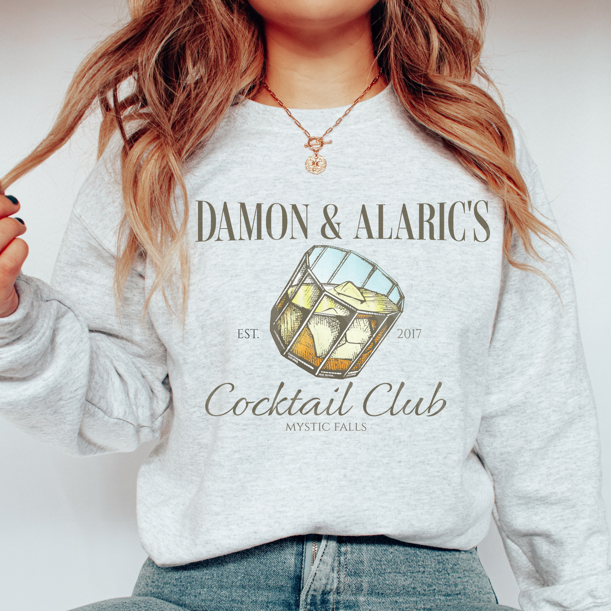 Damon & Alaric's Cocktail Club Crewneck Sweatshirt - Stylish Unisex Pullover for Bar Hopping, Cocktail Parties & Casual Outings