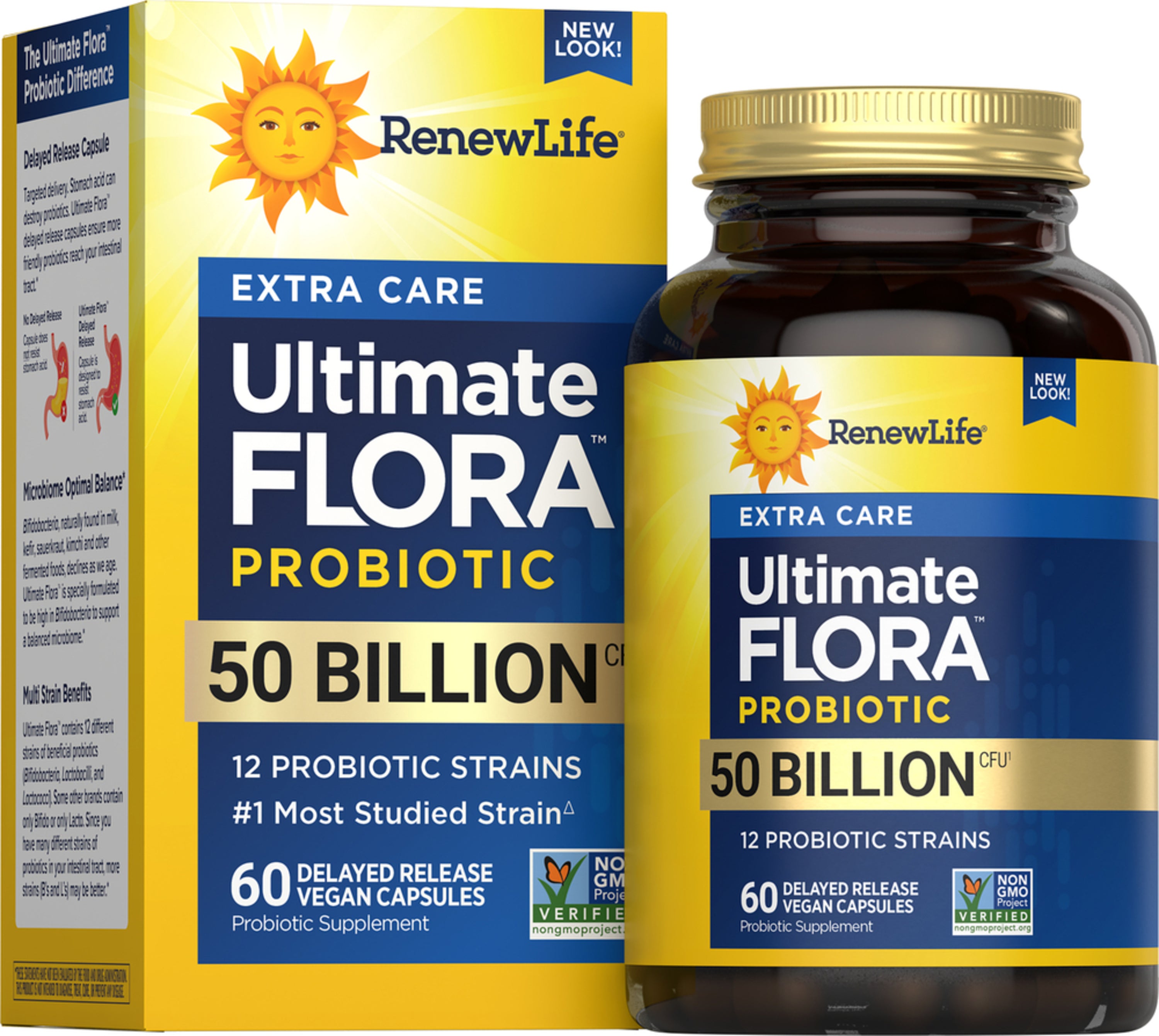Ultimate Flora Extra Care Probiotic 50 Billion CFU - 60 Delayed Release Vegan Capsules for Digestive & Immune Support - Supports Gut Health, Digestion & Immunity for Adults - Perfect for Travel & Daily Wellness