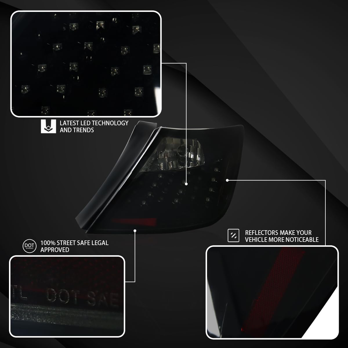 AUTOZENSATION JDM LED Glossy Black Smoke Tail Lights Pair - Compatible with 2004-2010 Scion tC (Left & Right Assembly) - Upgrade Your Car's Rear Style for Night Driving & Enhanced Visibility