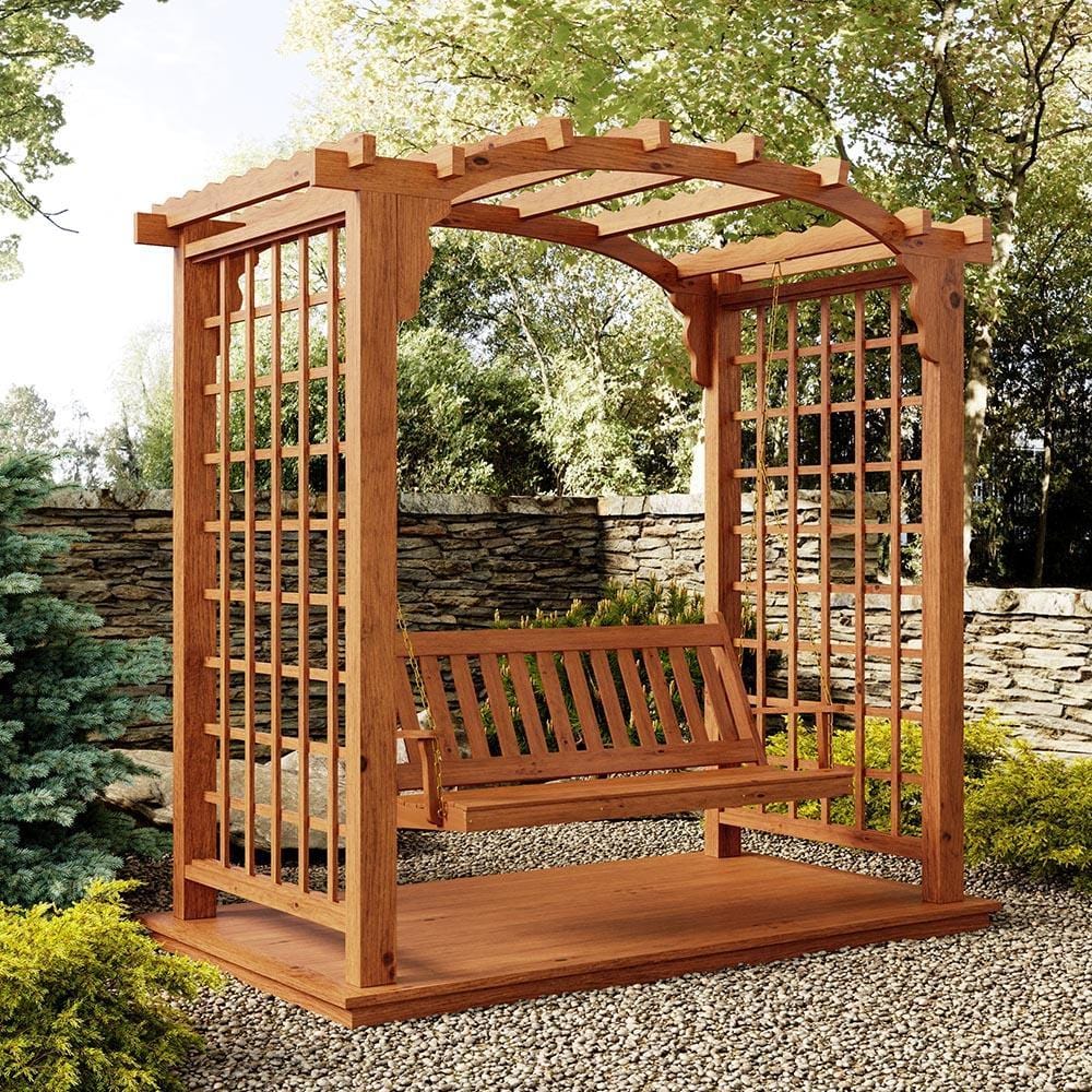 Keystone Amish Co. Georgetown Cedar Arbor With Swing Set - Durable Outdoor Wooden Garden Structure for Backyard Relaxation & Play