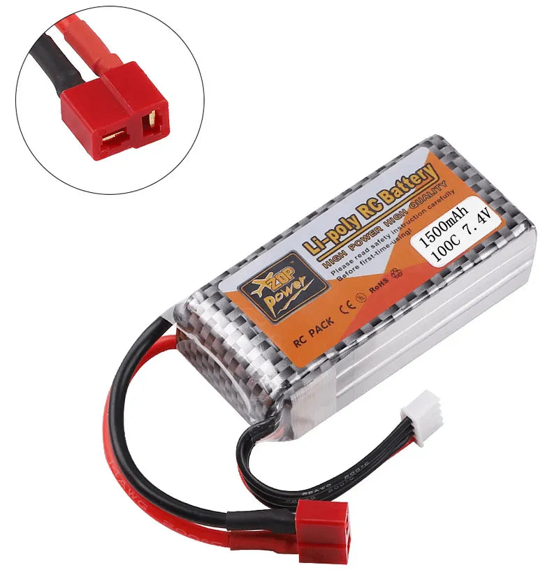 ZOP Power 1500mAh 7.4V 2S 100C LiPo Battery with T Plug - High Performance Rechargeable Battery for RC Cars, Airplanes, Drones - Perfect for Racing, FPV Flying and RC Hobby Enthusiasts