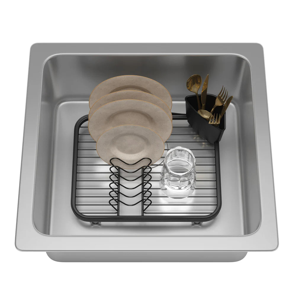Stainless Steel Countertop Dish Rack with Drying Tray - Space Saving Kitchen Organizer for Dishes, Cups & Utensils - Perfect for Small Apartments, RVs & Compact Kitchens