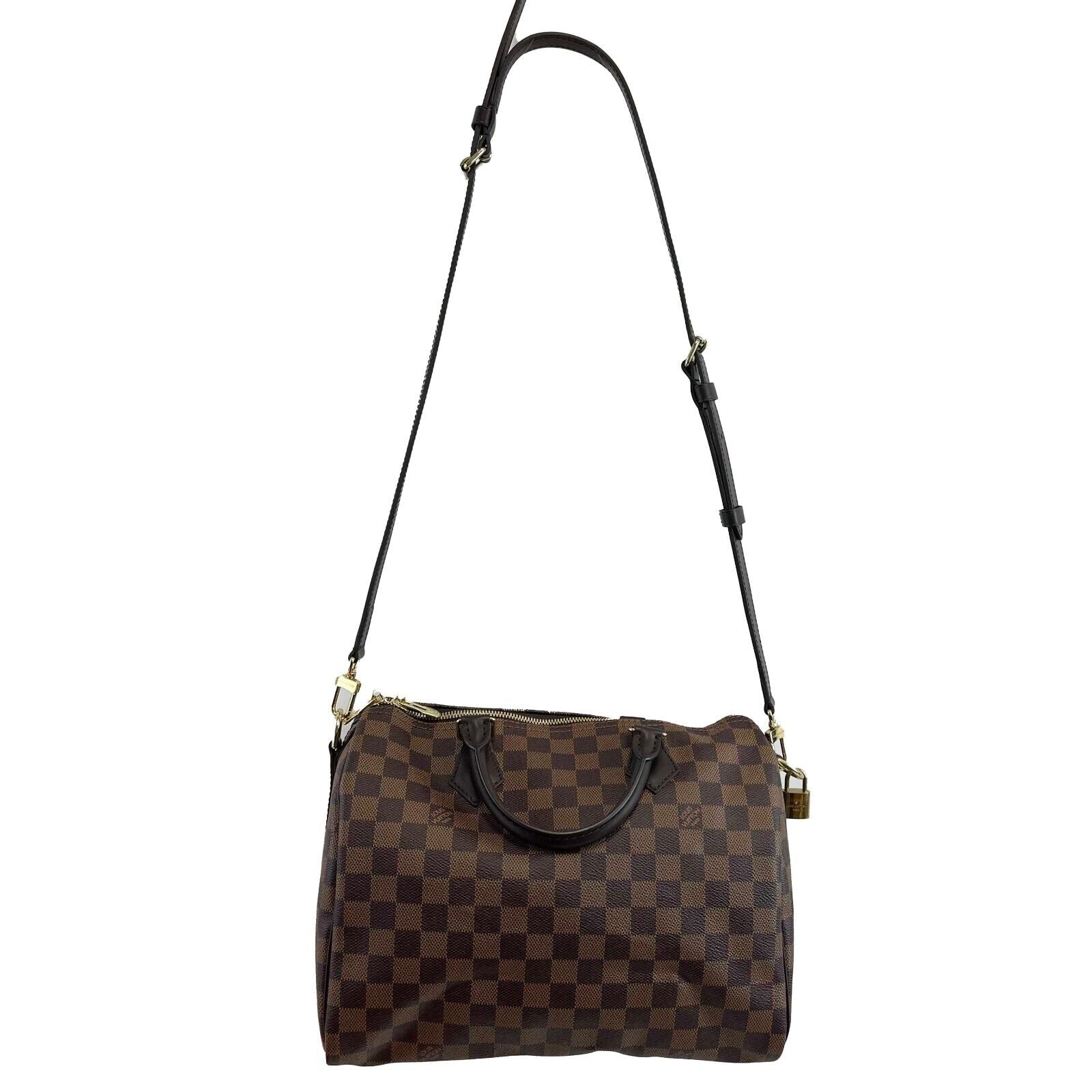 Louis Vuitton Damier Ebene Speedy Bandouliere 30 Crossbody Bag - Luxury Brown Leather Shoulder Purse for Women | Perfect for Work, Travel & Everyday Use
