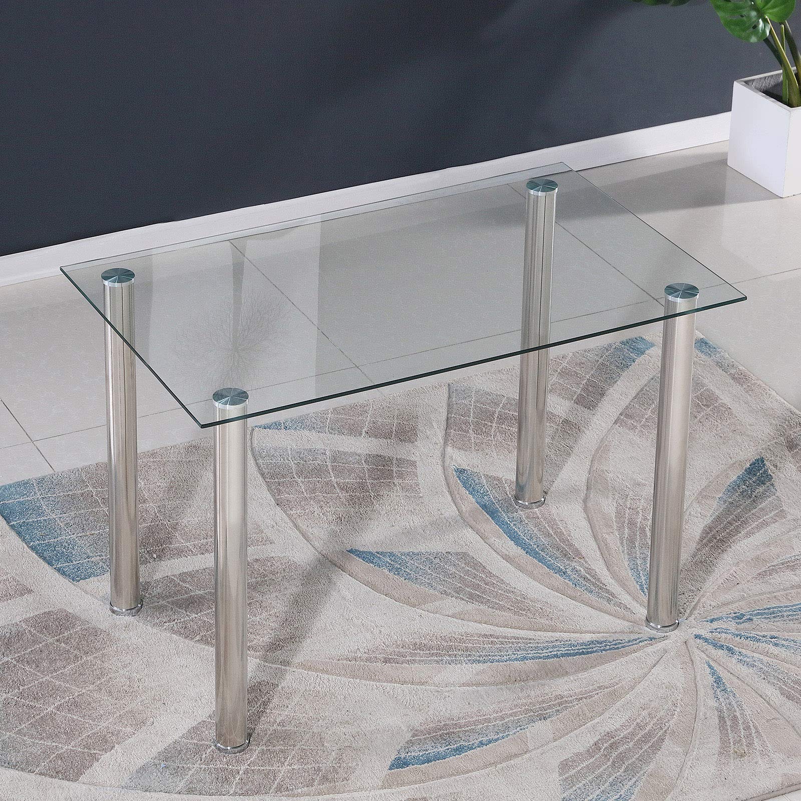 Tempered Glass Dining Table 28x43 Inch - Rust-Resistant Metal Legs, Clear Modern Kitchen Table for Home, Restaurant & Coffee Shop - Perfect for Small Spaces & Indoor Dining