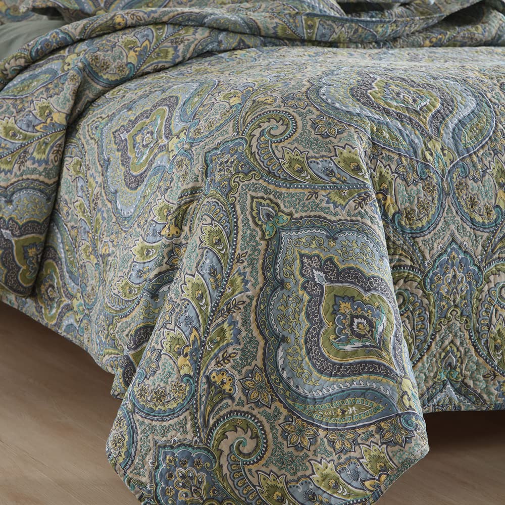 Autumn Dream Cotton Bedspread Quilt Set - 3 Piece Reversible Comforter Coverlet Set with Classic Damask Paisley Design, Queen Size - Perfect for Fall Bedroom Decor & Cozy Seasonal Home Styling