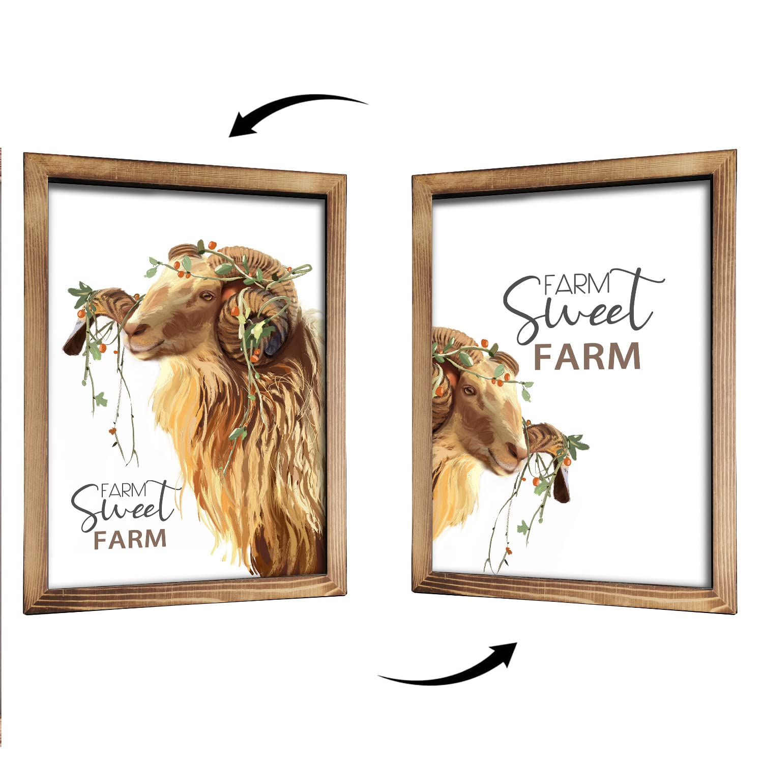 Rustic Farmhouse Animal Wall Art - 2 Interchangeable Sheep Picture Frames for Kitchen, Bedroom & Living Room Decor | Farmhouse Style Home Accents for Cozy Countryside Vibes