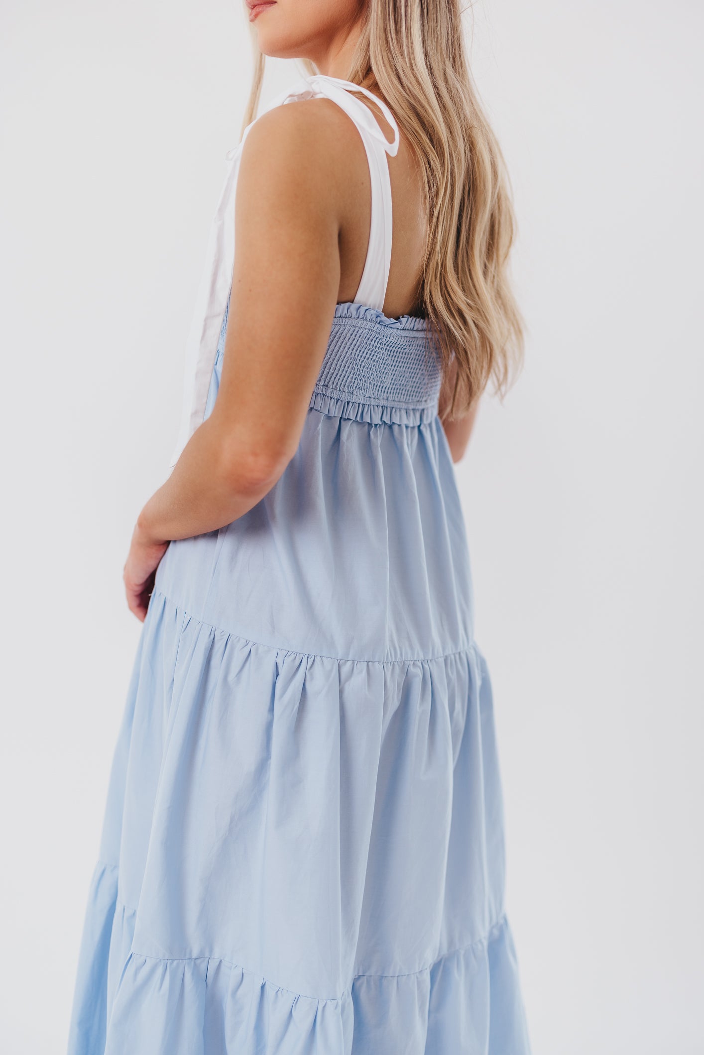 Chambray & Ivory Amber Maxi Dress for Women - Elegant Long Flowy Summer Dress for Beach, Wedding, or Casual Outings