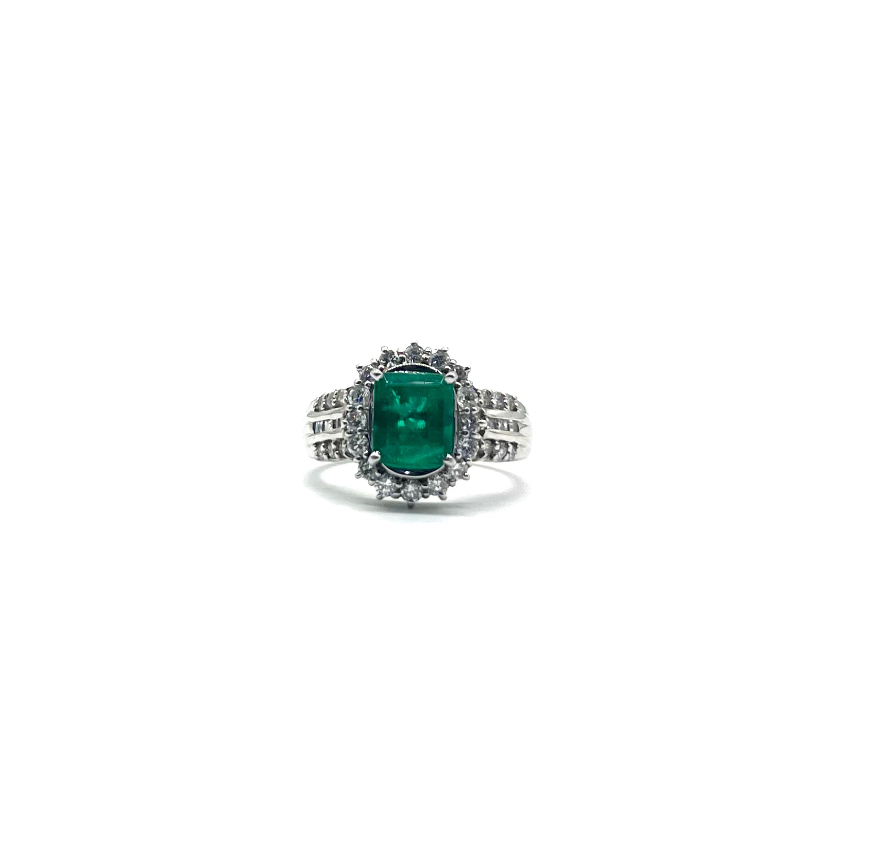Platinum Emerald & Diamond Halo Engagement Ring - Elegant Wedding Band for Women, Perfect for Proposals, Anniversaries & Special Occasions
