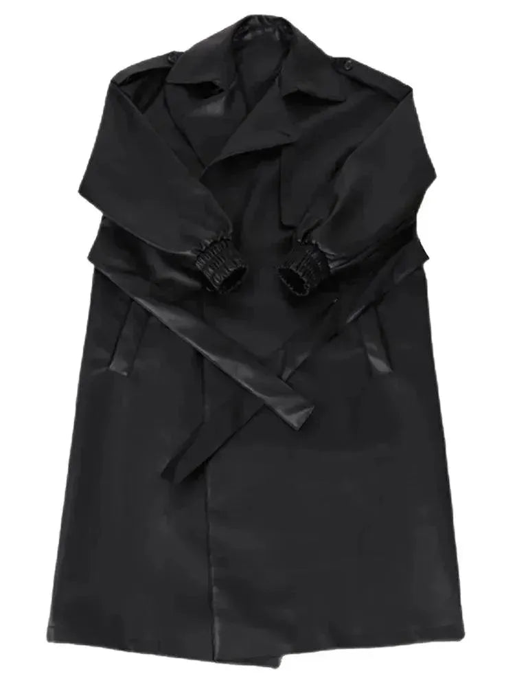 Men's Casual Belted Leather Overcoat - Stylish Winter Trench Coat for Business & Outdoor Wear