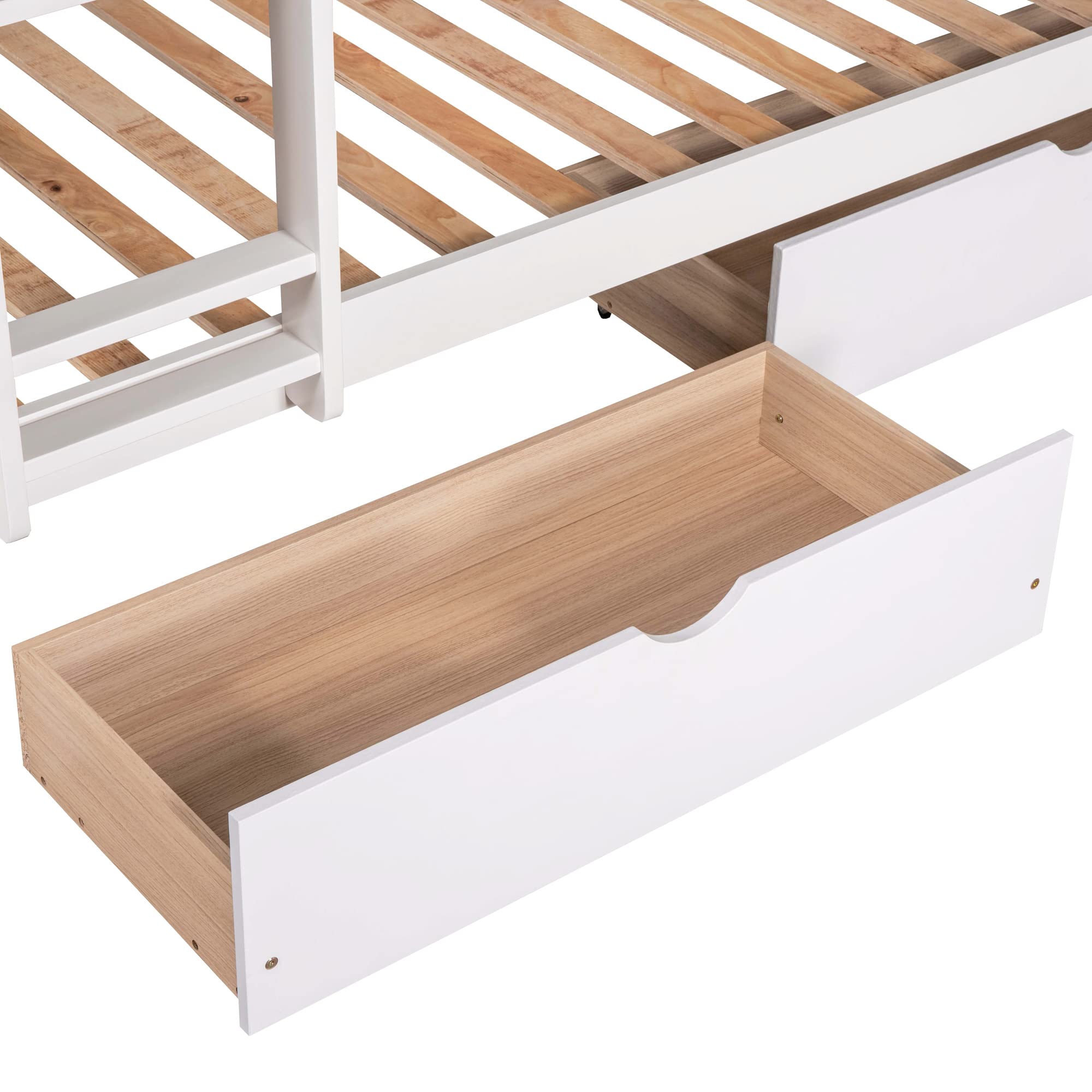 Twin Over Twin Wooden Bunk Bed with 2 Drawers & Chimney Design - Convertible to 2 Separate Beds for Kids, Teens & Toddlers - No Box Spring Required (White) | Perfect for Kids' Bedrooms, Guest Rooms & Space-Saving Home Solutions