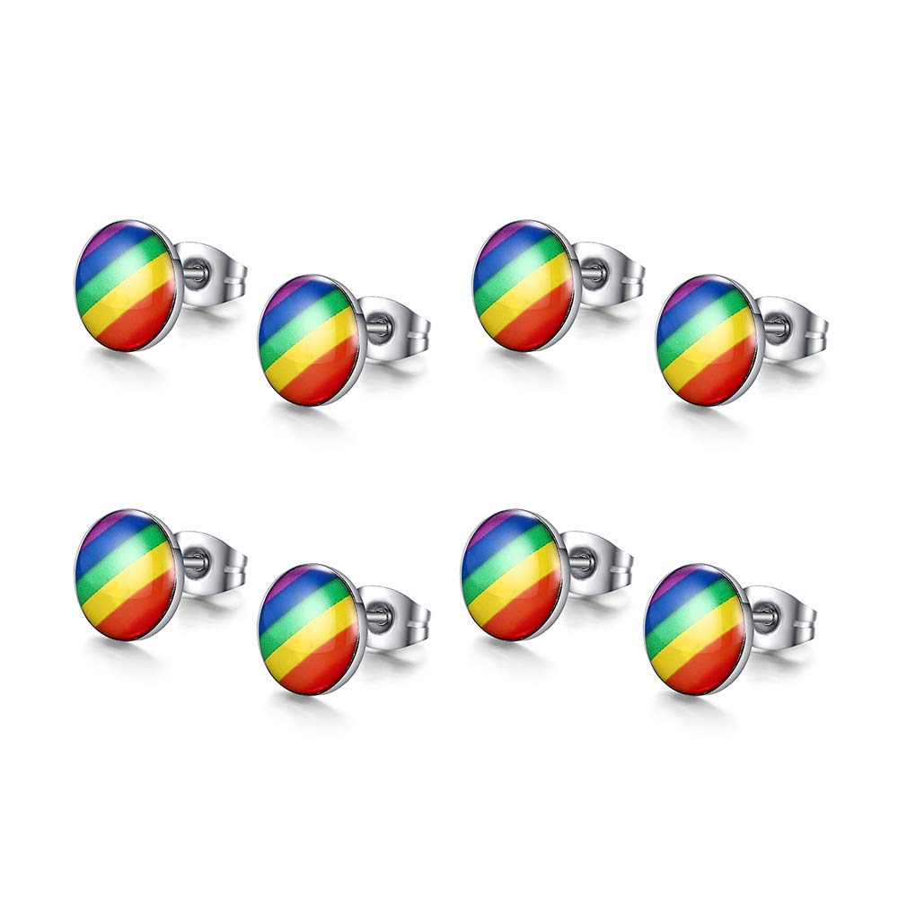 VNOX 4 Pairs LGBTQ+ Pride Rainbow Hoop Stud Earrings for Women & Men - Perfect for Pride Parades, Festivals & Everyday Wear