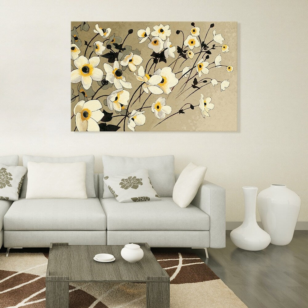 Hand Embellished White Japanese Anemones Canvas Wall Art - 36