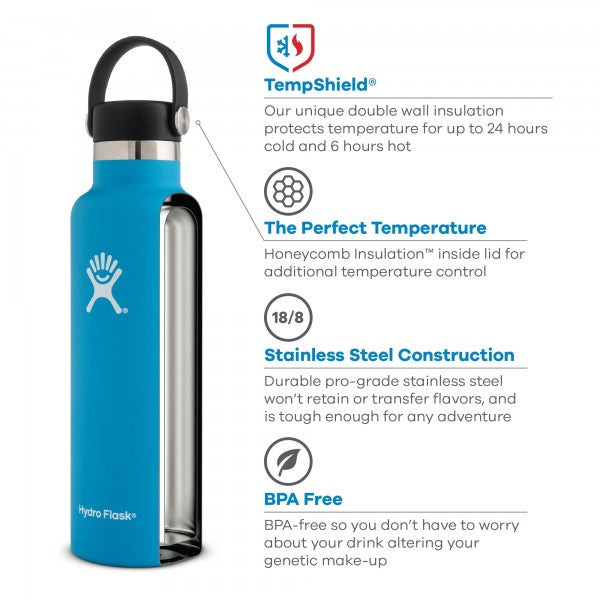 21 oz Standard Mouth Water Bottle - BPA Free, Leak Proof Stainless Steel Insulated Bottle for Gym, Hiking & Everyday Use