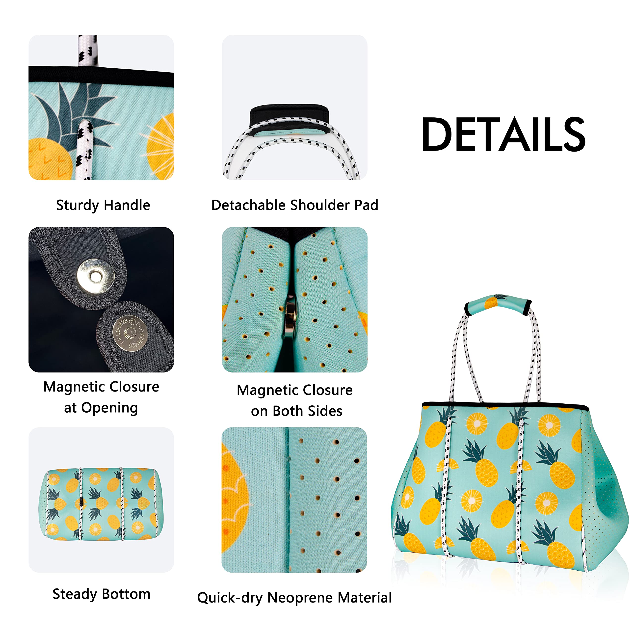 Waterproof Neoprene Tote Bag - Beach & Travel Shoulder Bag for Women & Men - Perfect for Pool & Summer Outings